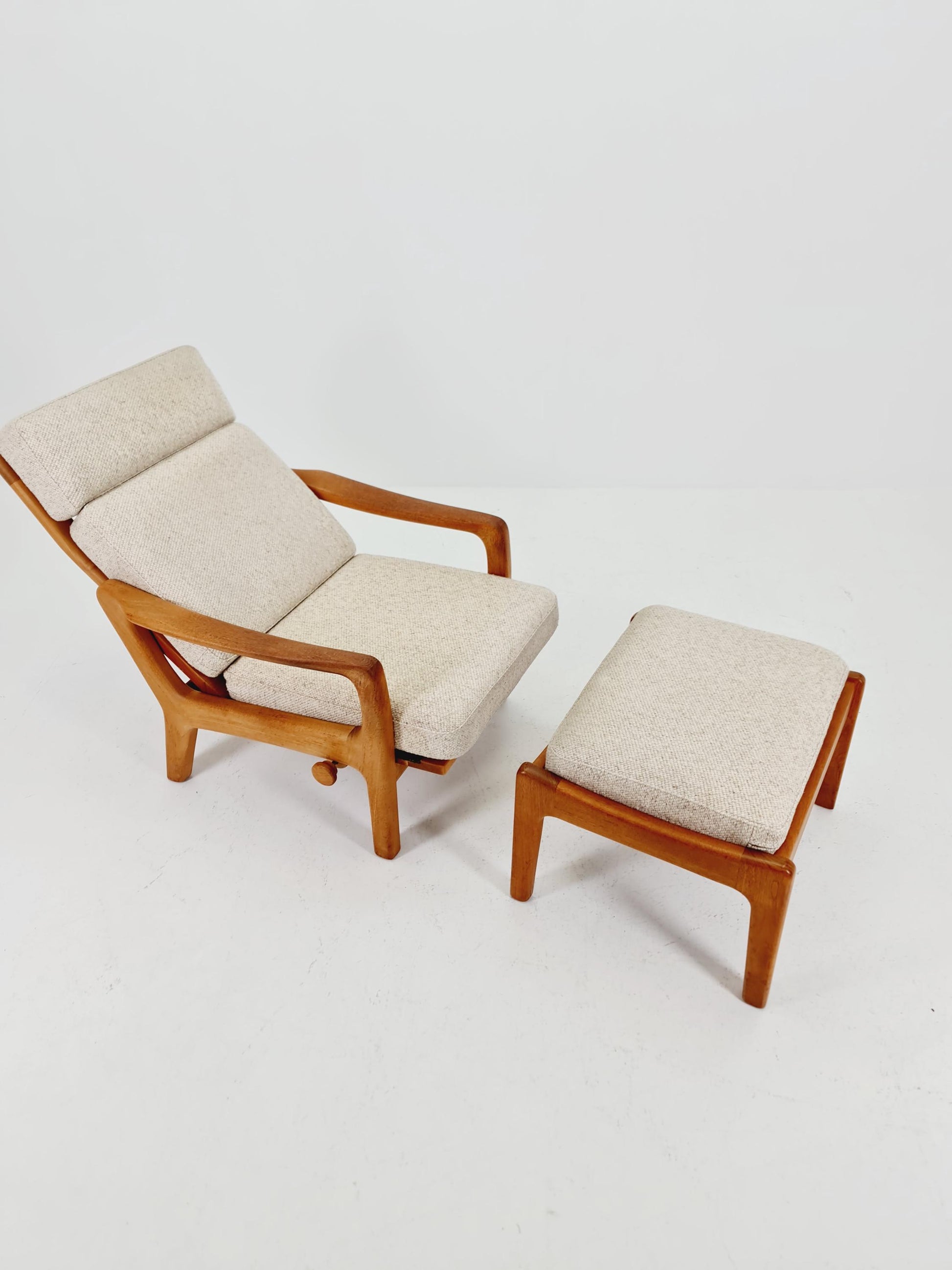Mid-century Rare Danish Solid teak lounge chair with ottoman by Jens-Juul Christensen For JK Denmark 1960s