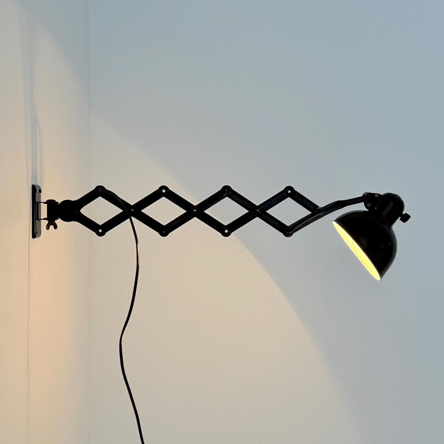 Original Kaiser Idell 6718 Scissor Wall Lamp by Christian Dell, 1930s Bauhaus Industrial Black Wall Light, Germany