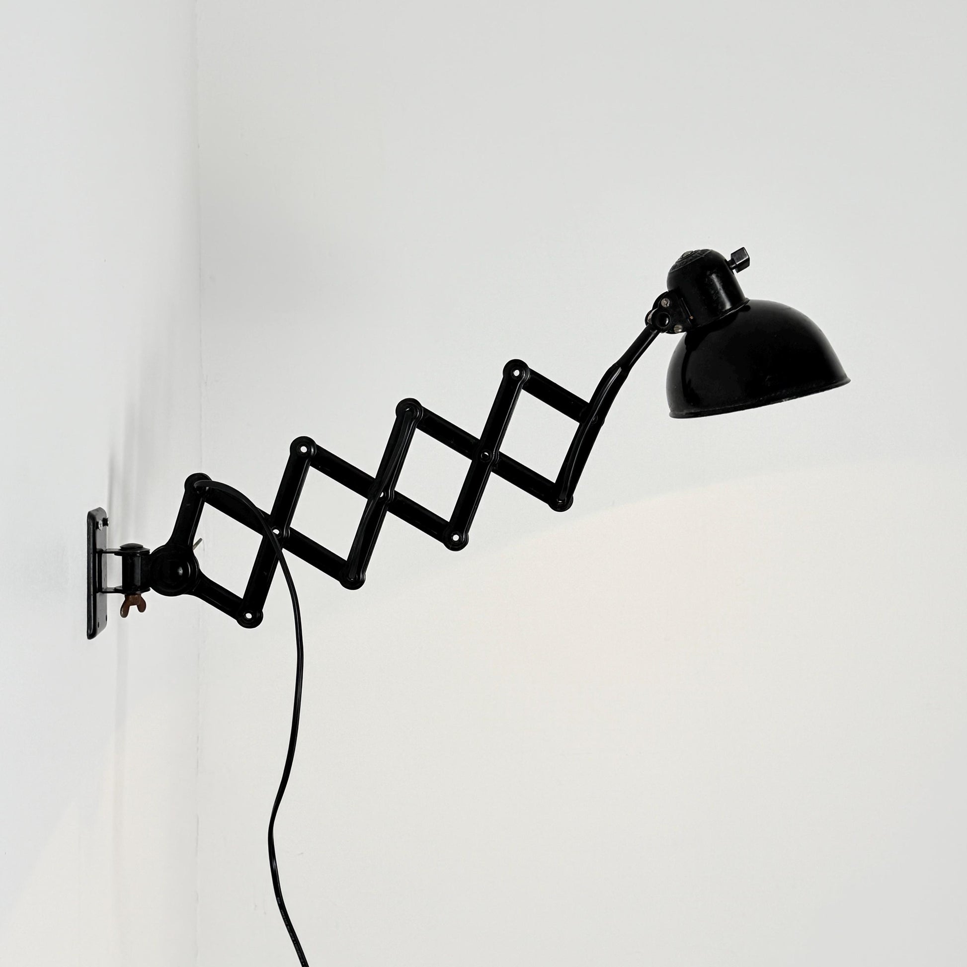 Original Kaiser Idell 6718 Scissor Wall Lamp by Christian Dell, 1930s Bauhaus Industrial Black Wall Light, Germany