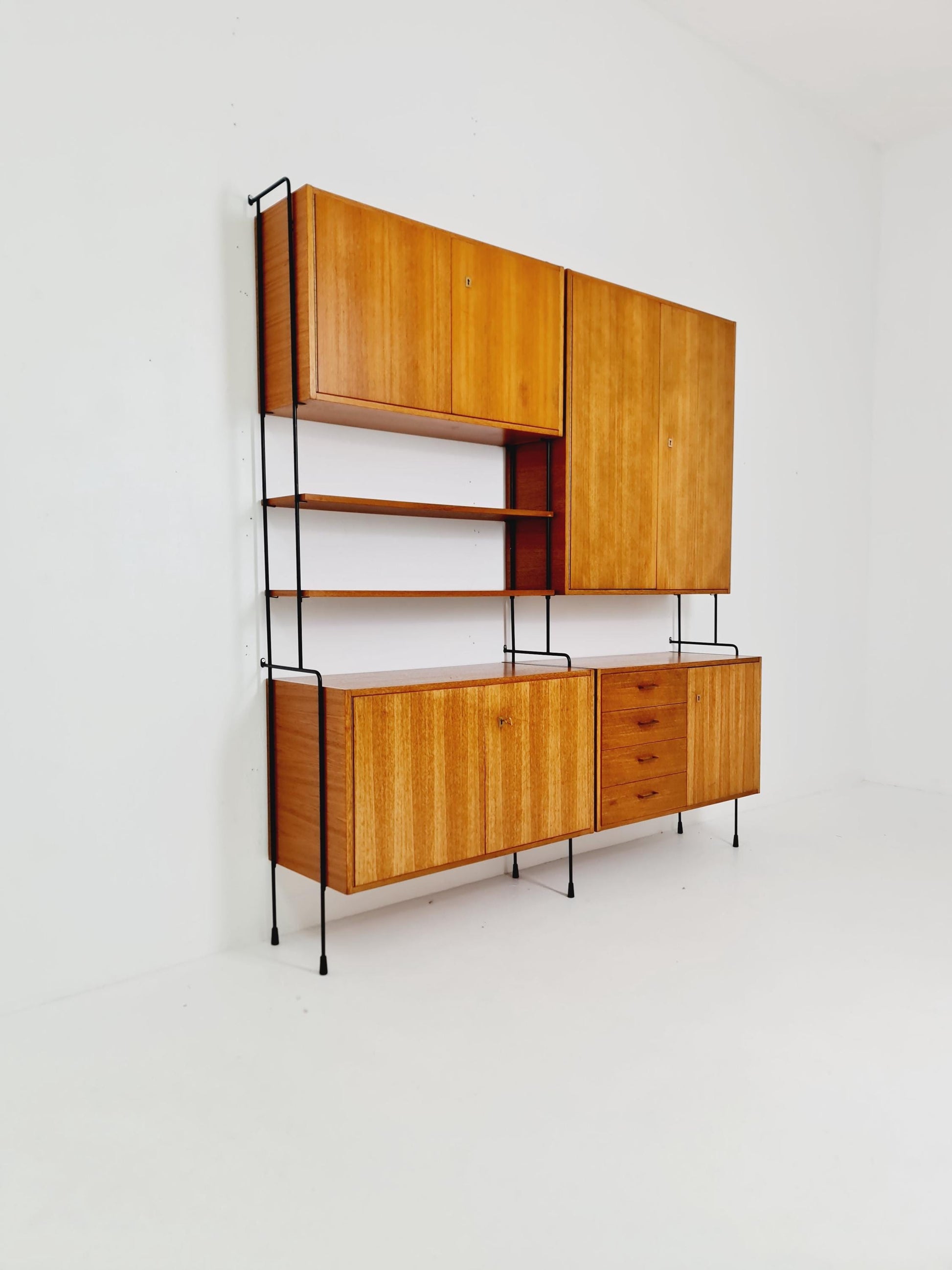 Mid century teak wall shelving unit by Hilker for Omnia, Germany, 1960s