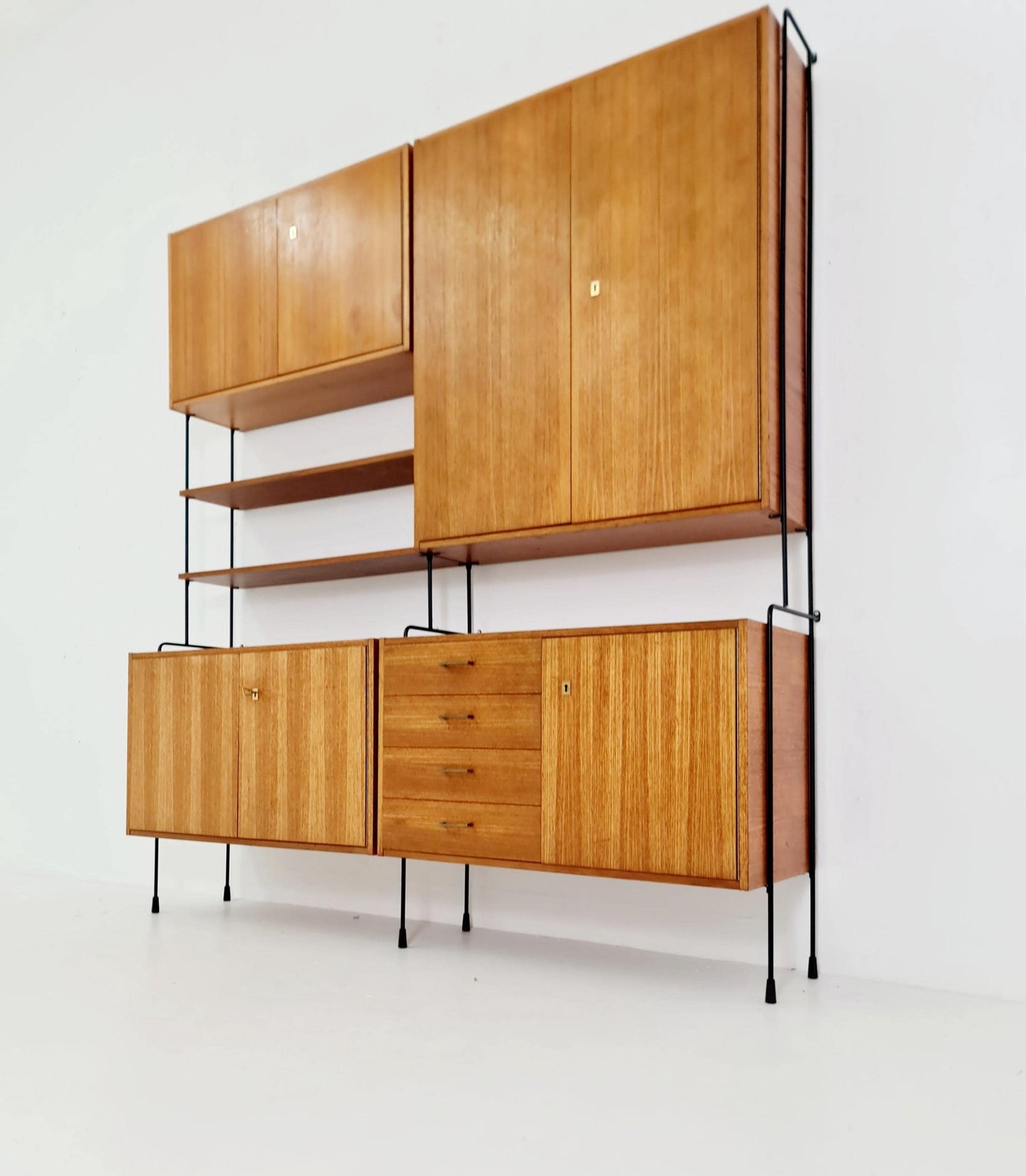 Mid century teak wall shelving unit by Hilker for Omnia, Germany, 1960s