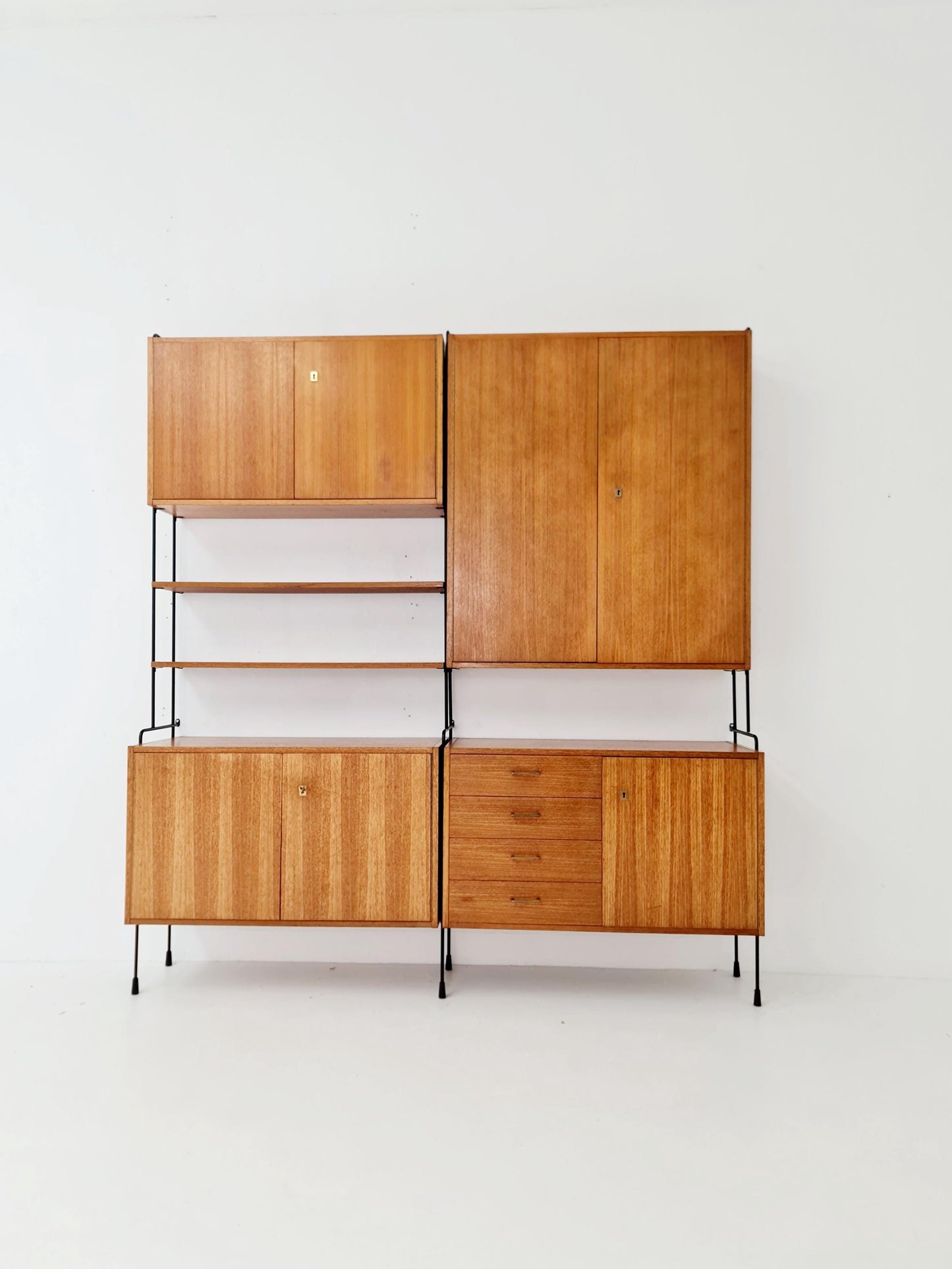 Mid century teak wall shelving unit by Hilker for Omnia, Germany, 1960s