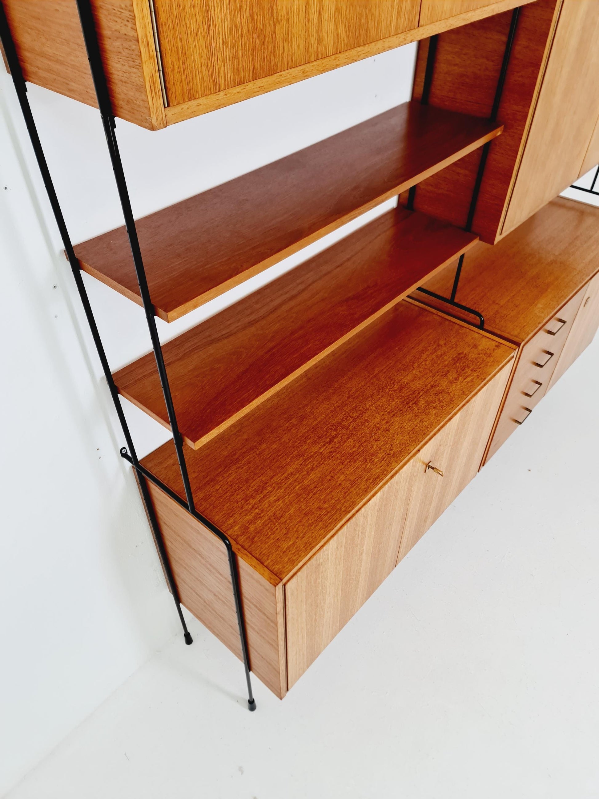 Mid century teak wall shelving unit by Hilker for Omnia, Germany, 1960s