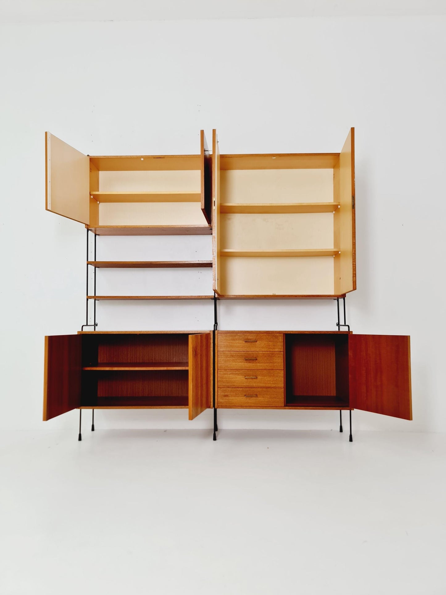 Mid century teak wall shelving unit by Hilker for Omnia, Germany, 1960s