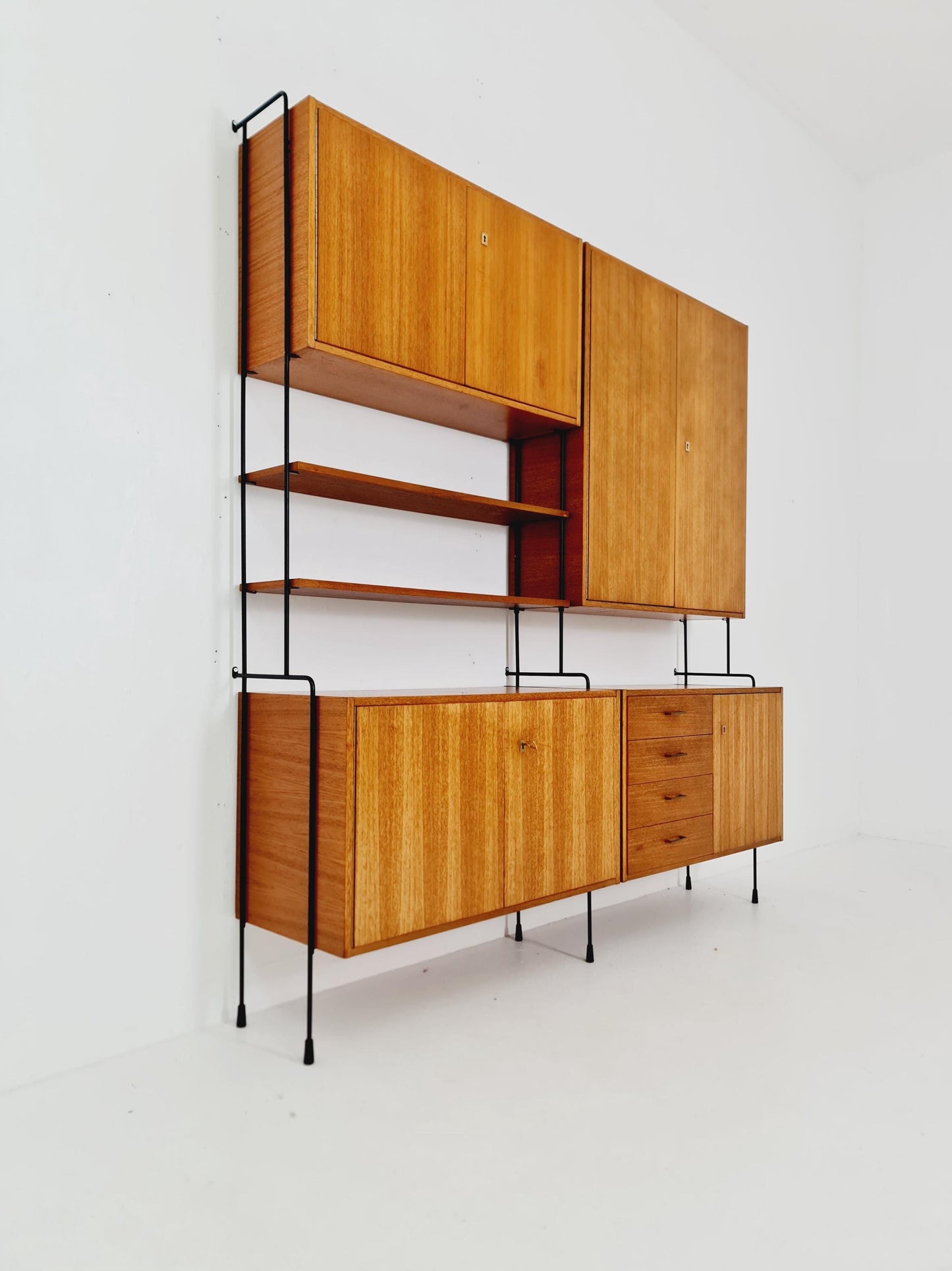 Mid century teak wall shelving unit by Hilker for Omnia, Germany, 1960s