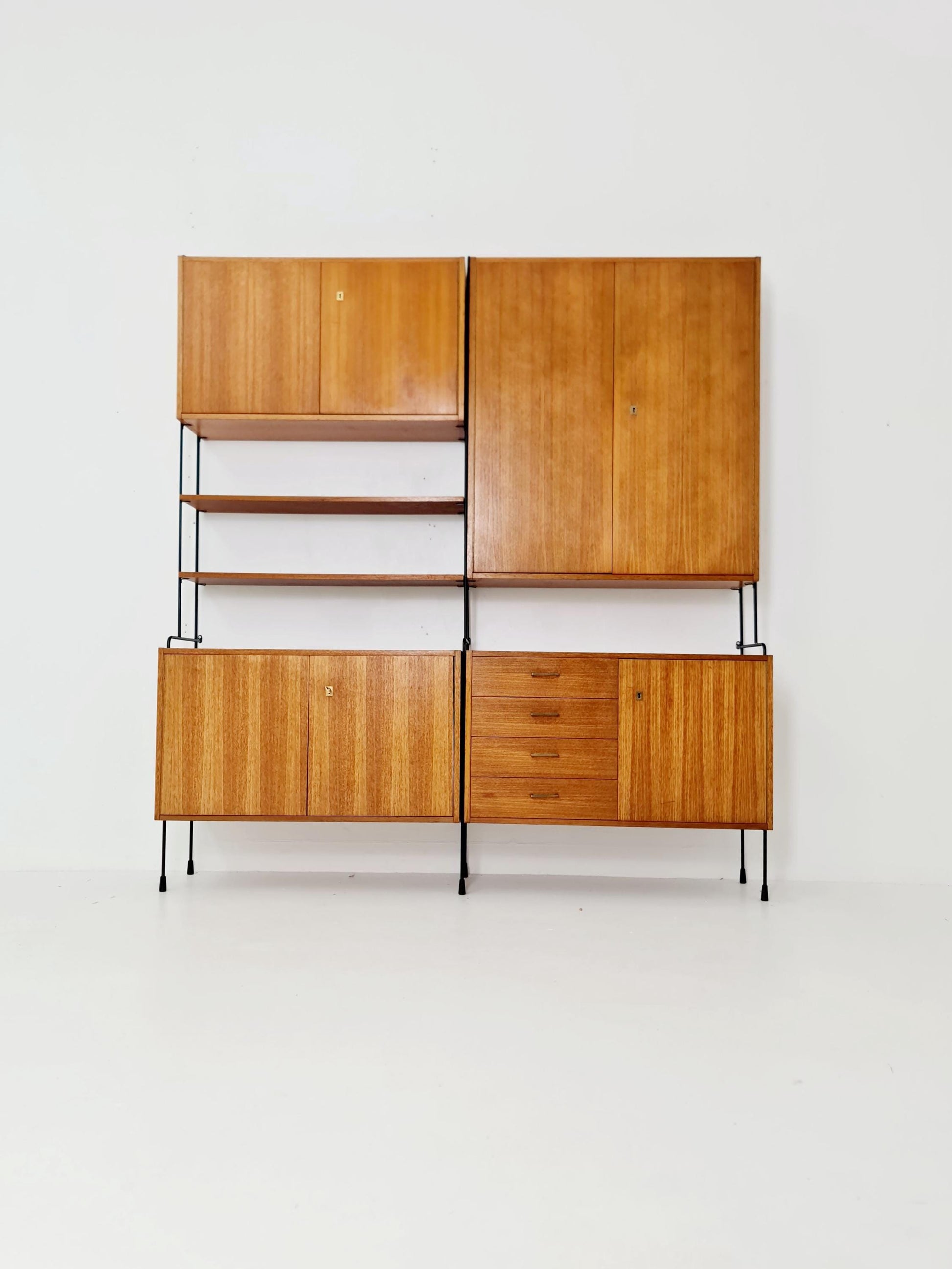 Mid century teak wall shelving unit by Hilker for Omnia, Germany, 1960s