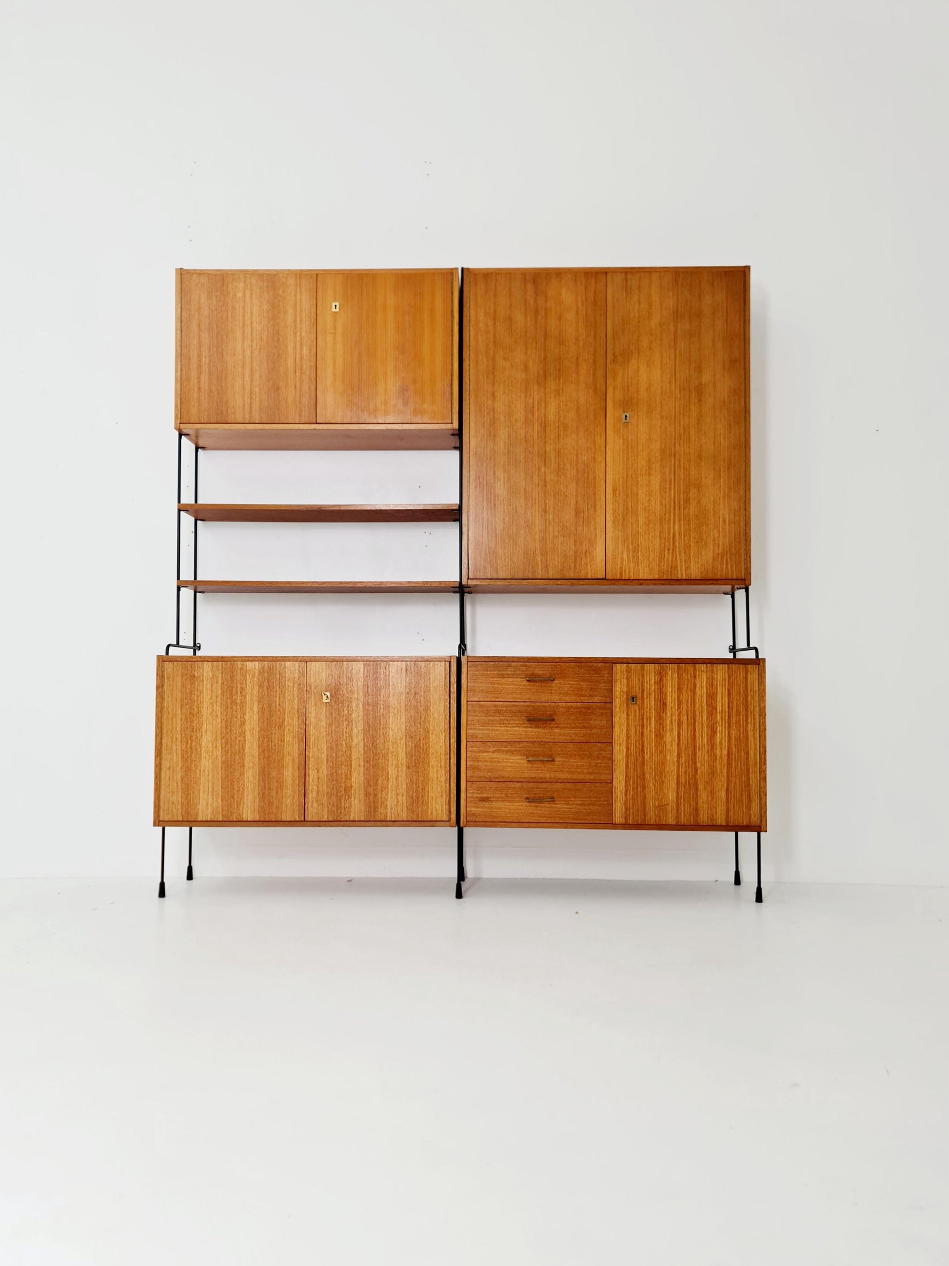 Mid century teak wall shelving unit by Hilker for Omnia, Germany, 1960s