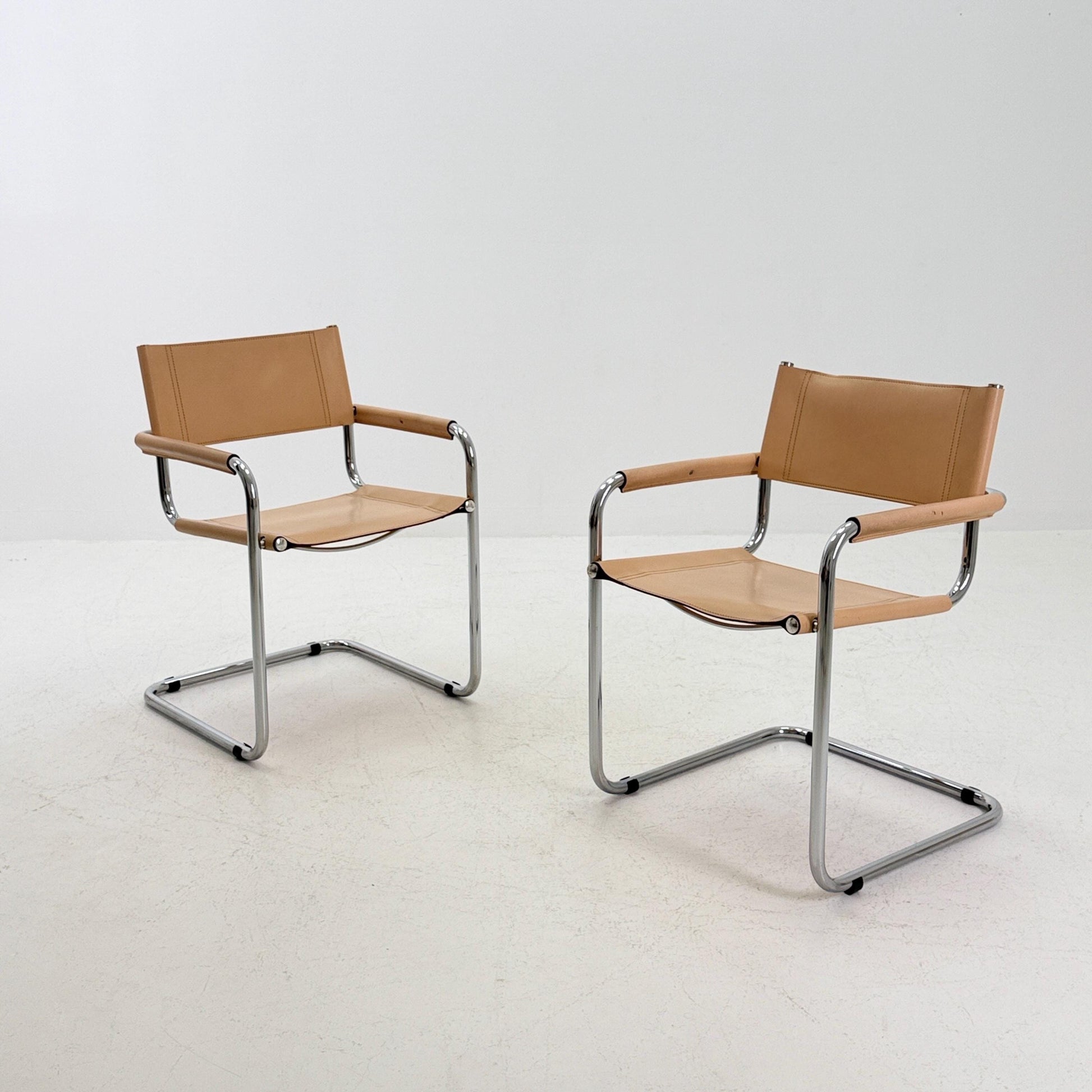 Set of 10 Mid century Bauhaus B34 Tan leather cantilever armchair by Mart Stam italy 1980s