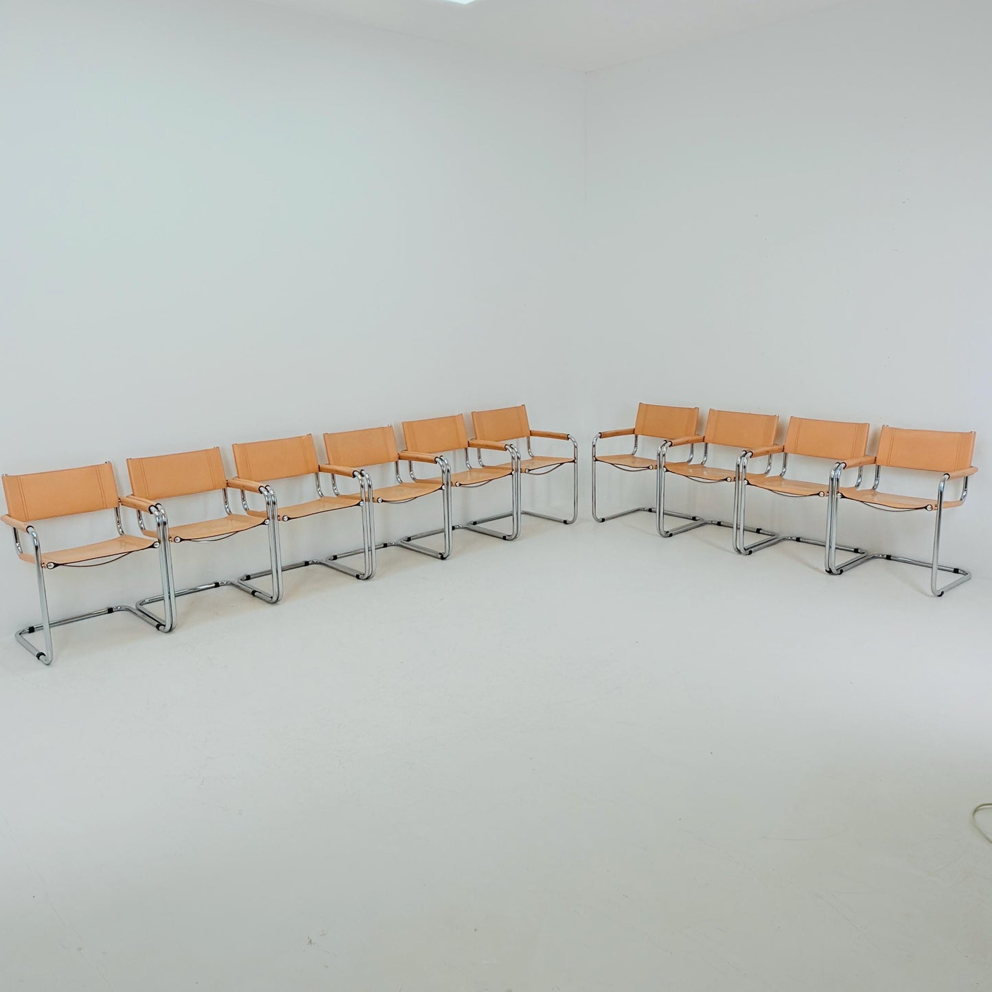 Set of 10 Mid century Bauhaus B34 Tan leather cantilever armchair by Mart Stam italy 1980s