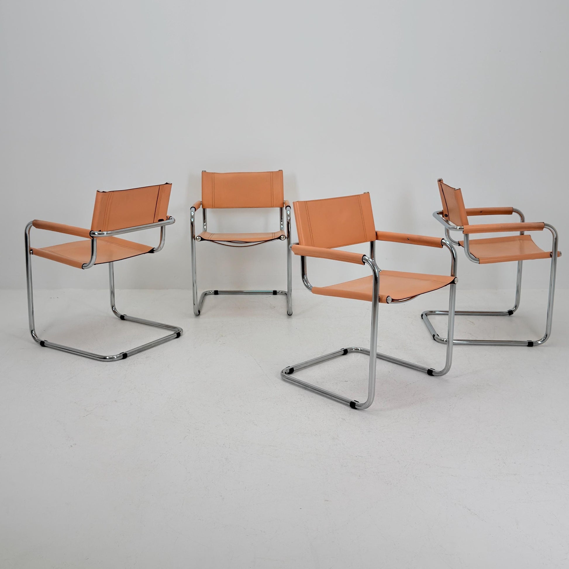 Set of 10 Mid century Bauhaus B34 Tan leather cantilever armchair by Mart Stam italy 1980s