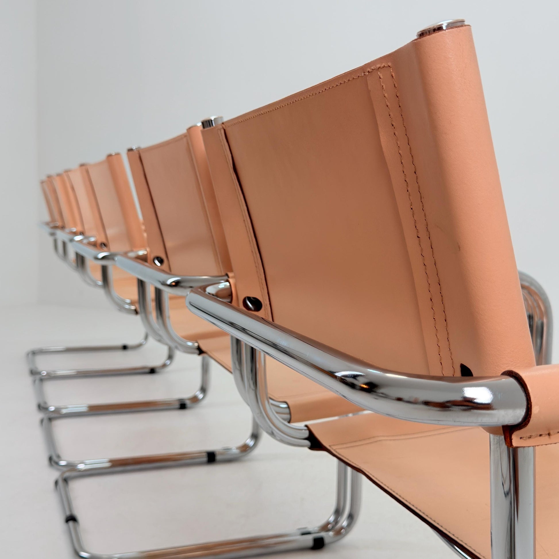 Set of 10 Mid century Bauhaus B34 Tan leather cantilever armchair by Mart Stam italy 1980s