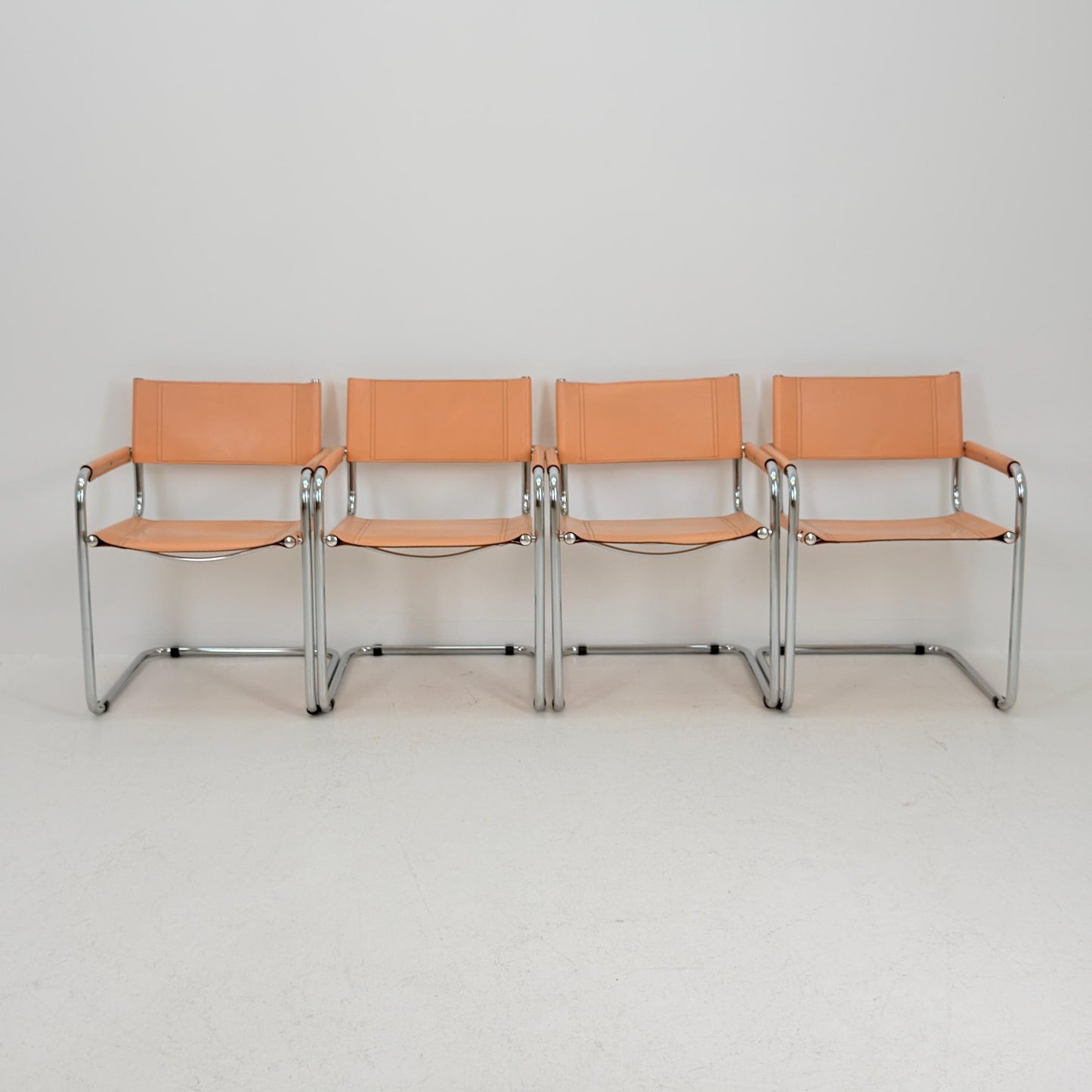 Set of 10 Mid century Bauhaus B34 Tan leather cantilever armchair by Mart Stam italy 1980s