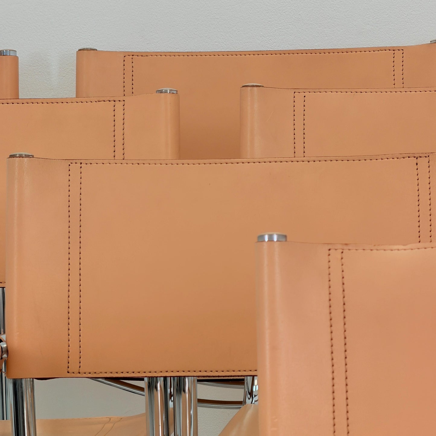 Set of 10 Mid century Bauhaus B34 Tan leather cantilever armchair by Mart Stam italy 1980s