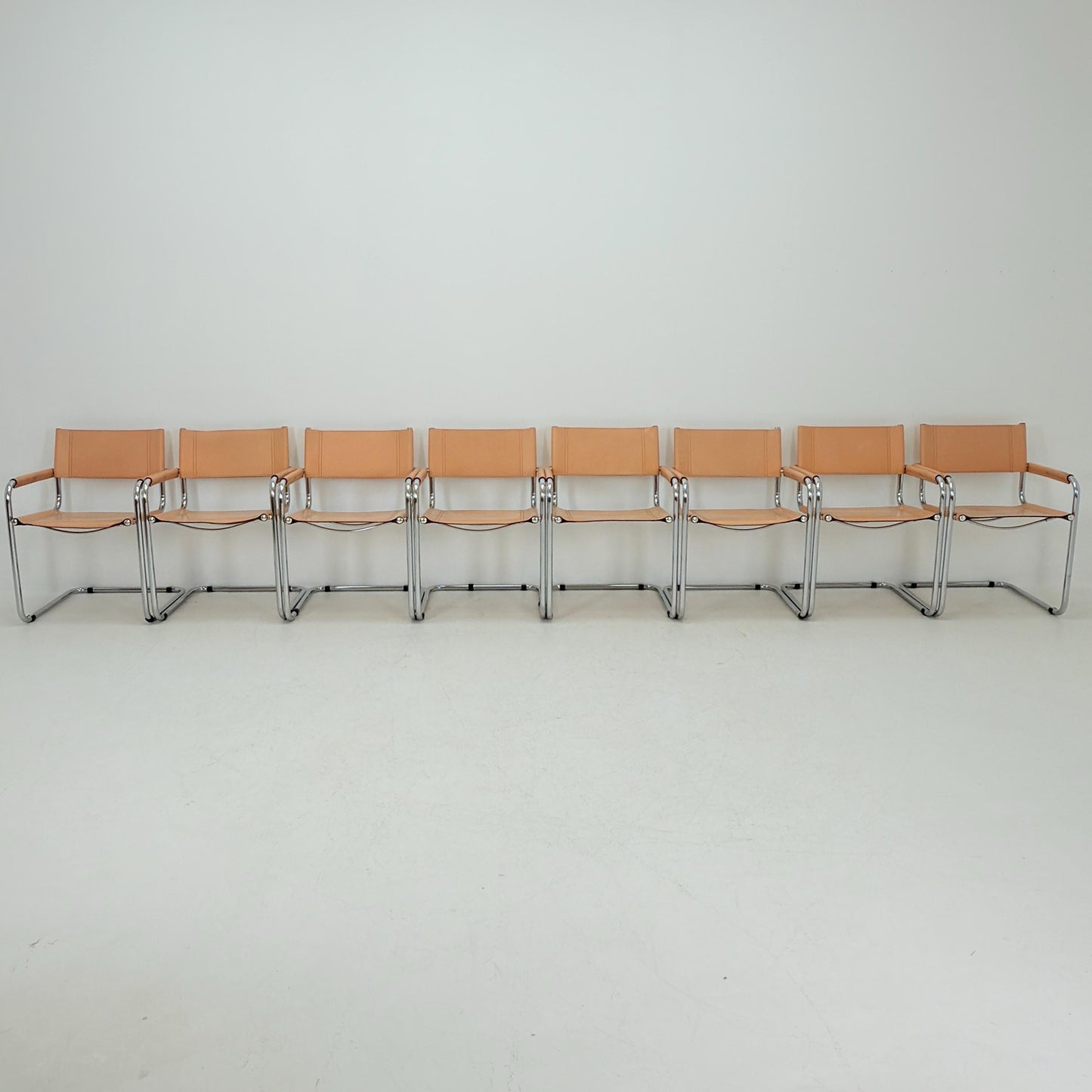 Set of 10 Mid century Bauhaus B34 Tan leather cantilever armchair by Mart Stam italy 1980s