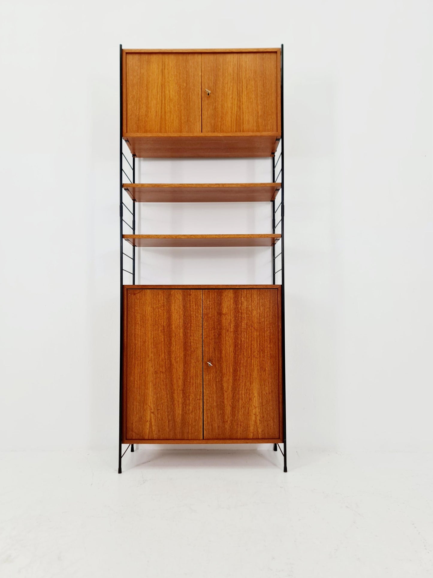 Free standing String shelf-system, bookcase with cabinet teak by WHB Germany, 1950s