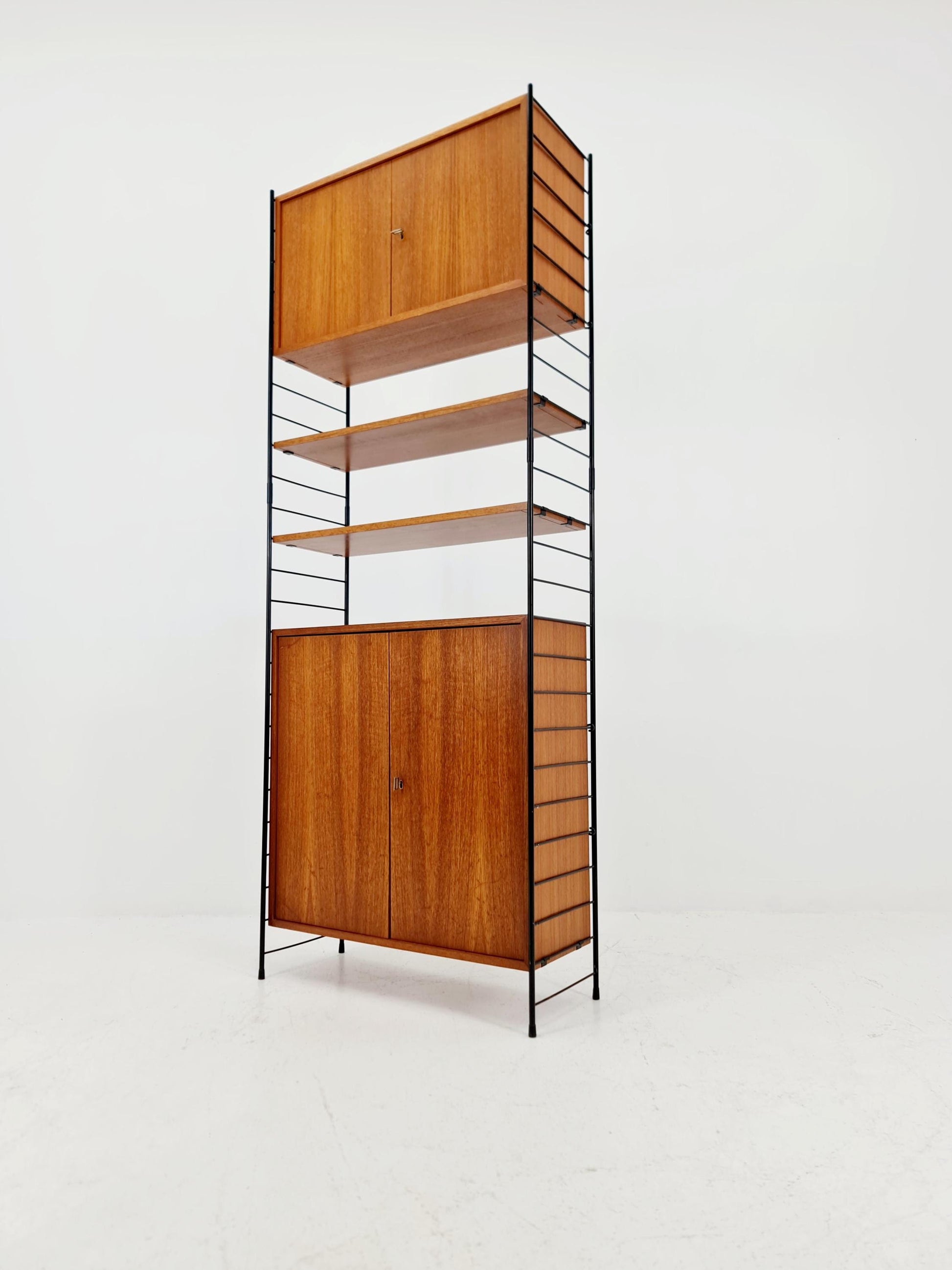 Free standing String shelf-system, bookcase with cabinet teak by WHB Germany, 1950s