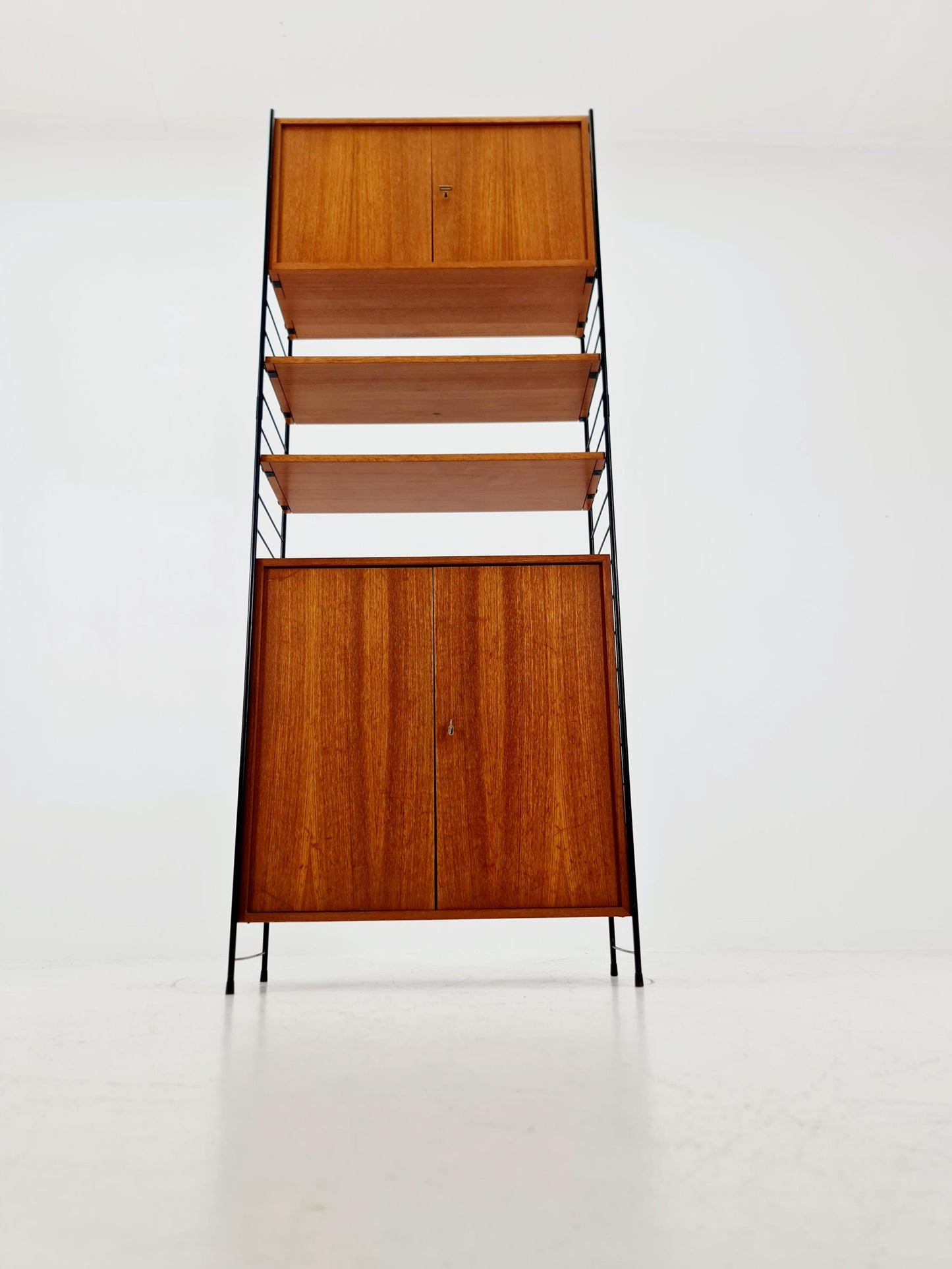 Free standing String shelf-system, bookcase with cabinet teak by WHB Germany, 1950s