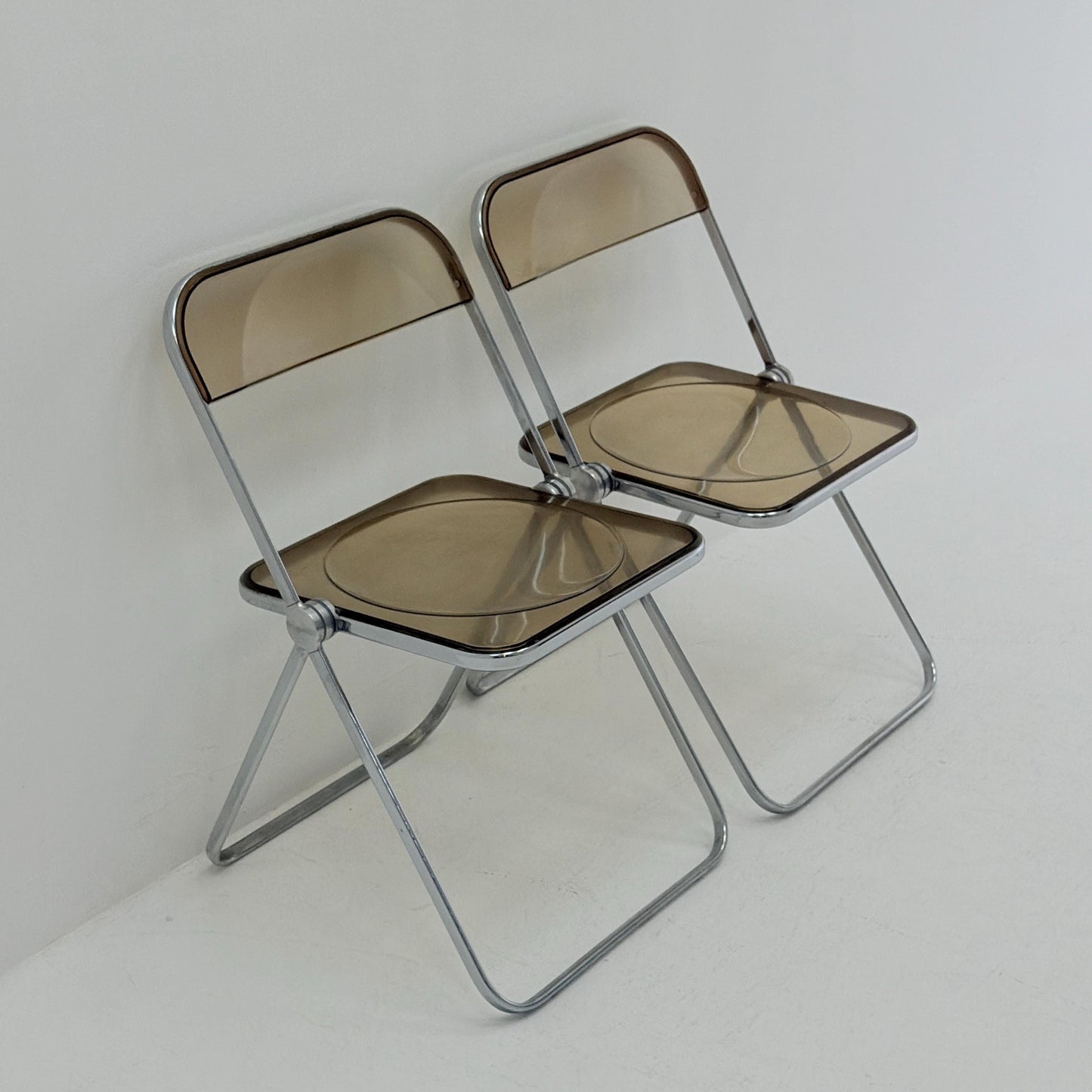 Set of 2 Mid-Century Plia Folding Dining Chairs by Giancarlo Piretti for Castelli, Italy, 1970s