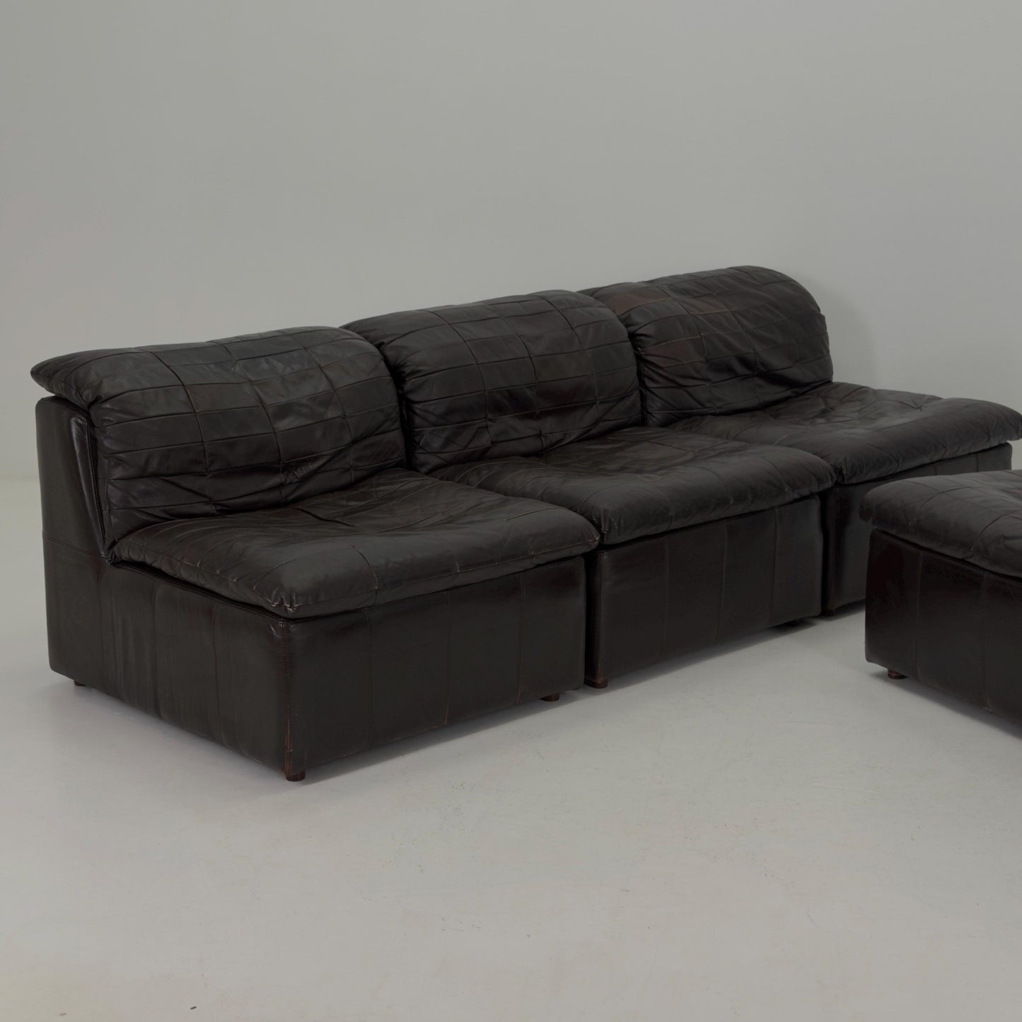 Set of 6 Mid Century DS11 Modular Patchwork chocolate brown Leather Sofa by De Sede, Switzerland, 1970s
