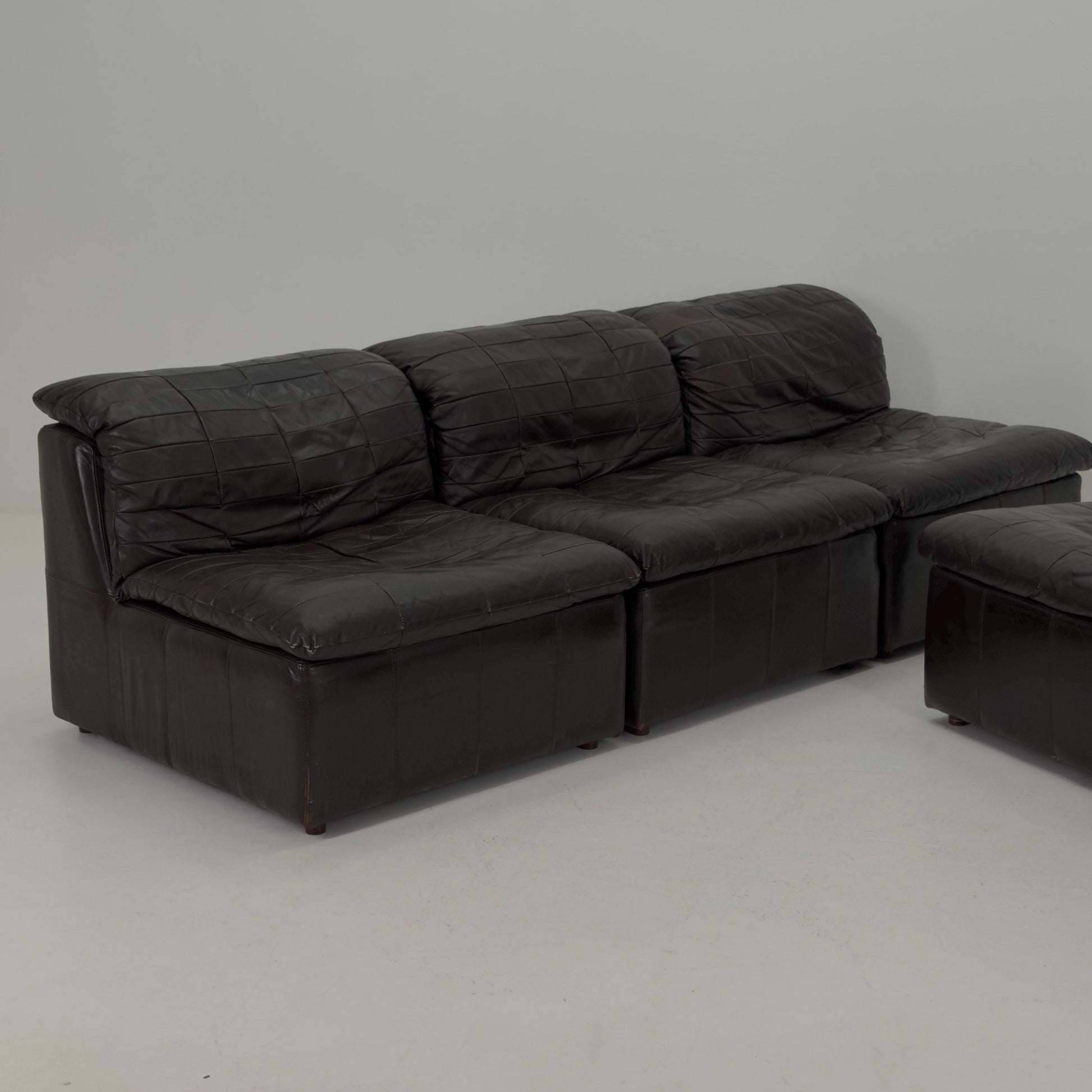 Set of 6 Mid Century DS11 Modular Patchwork chocolate brown Leather Sofa by De Sede, Switzerland, 1970s