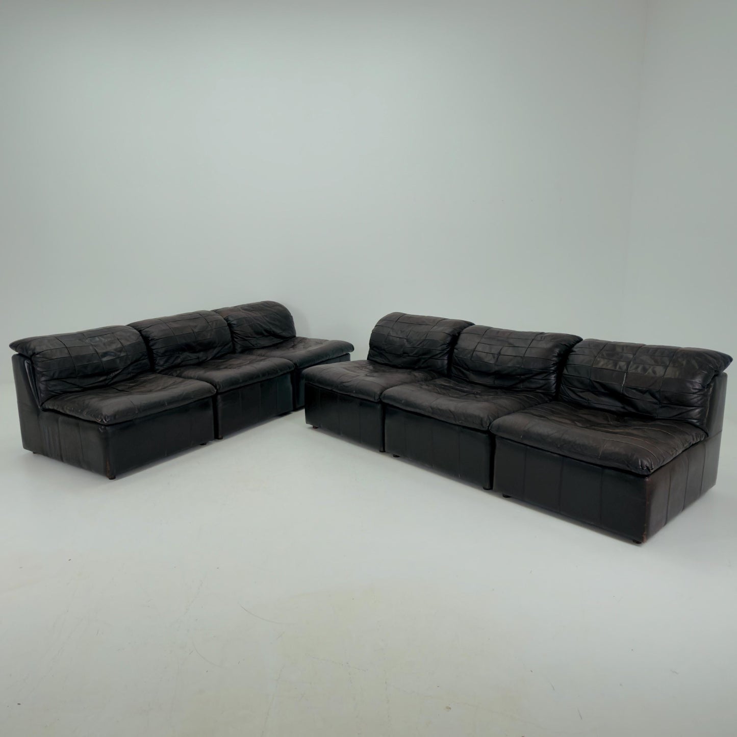 Set of 6 Mid Century DS11 Modular Patchwork chocolate brown Leather Sofa by De Sede, Switzerland, 1970s
