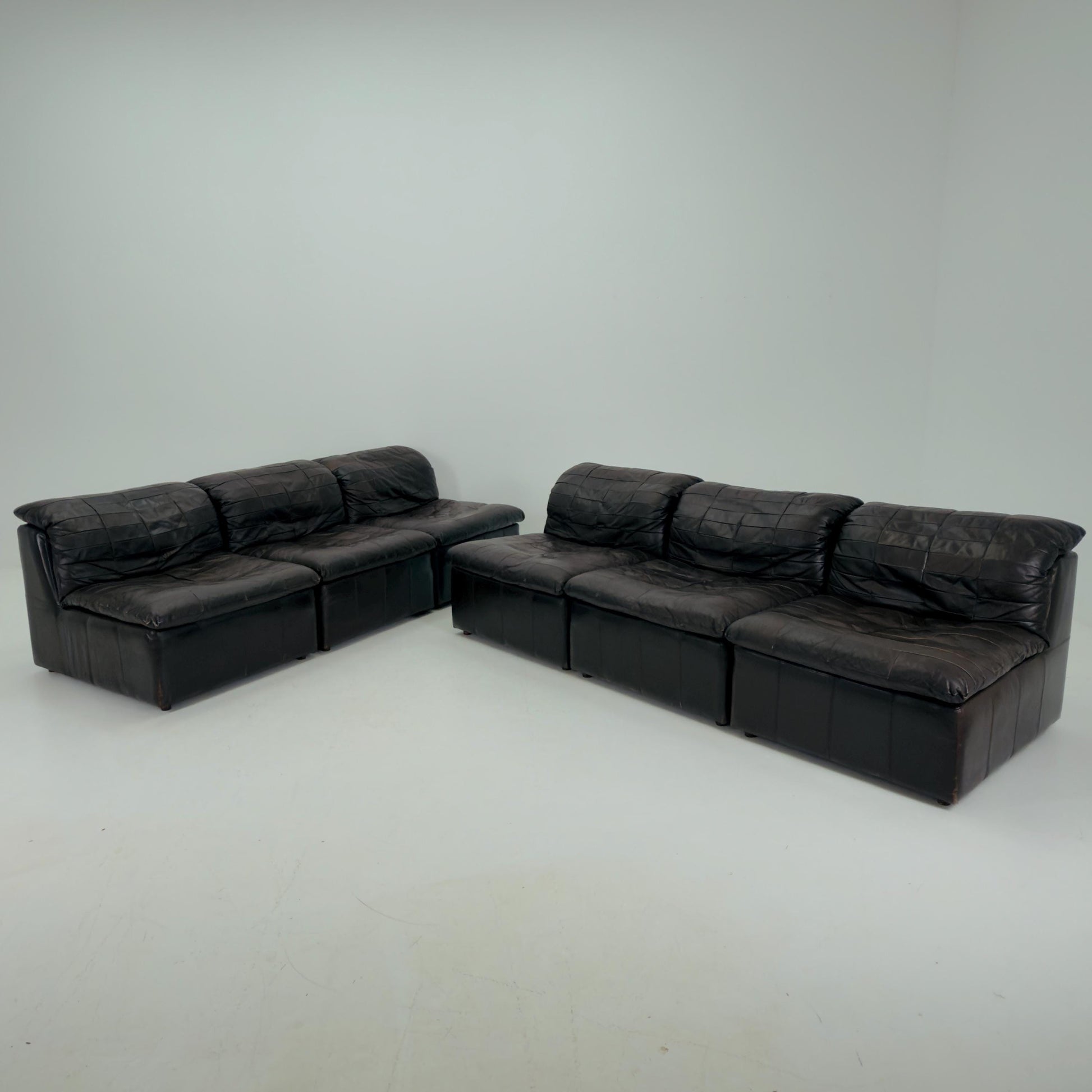 Set of 6 Mid Century DS11 Modular Patchwork chocolate brown Leather Sofa by De Sede, Switzerland, 1970s