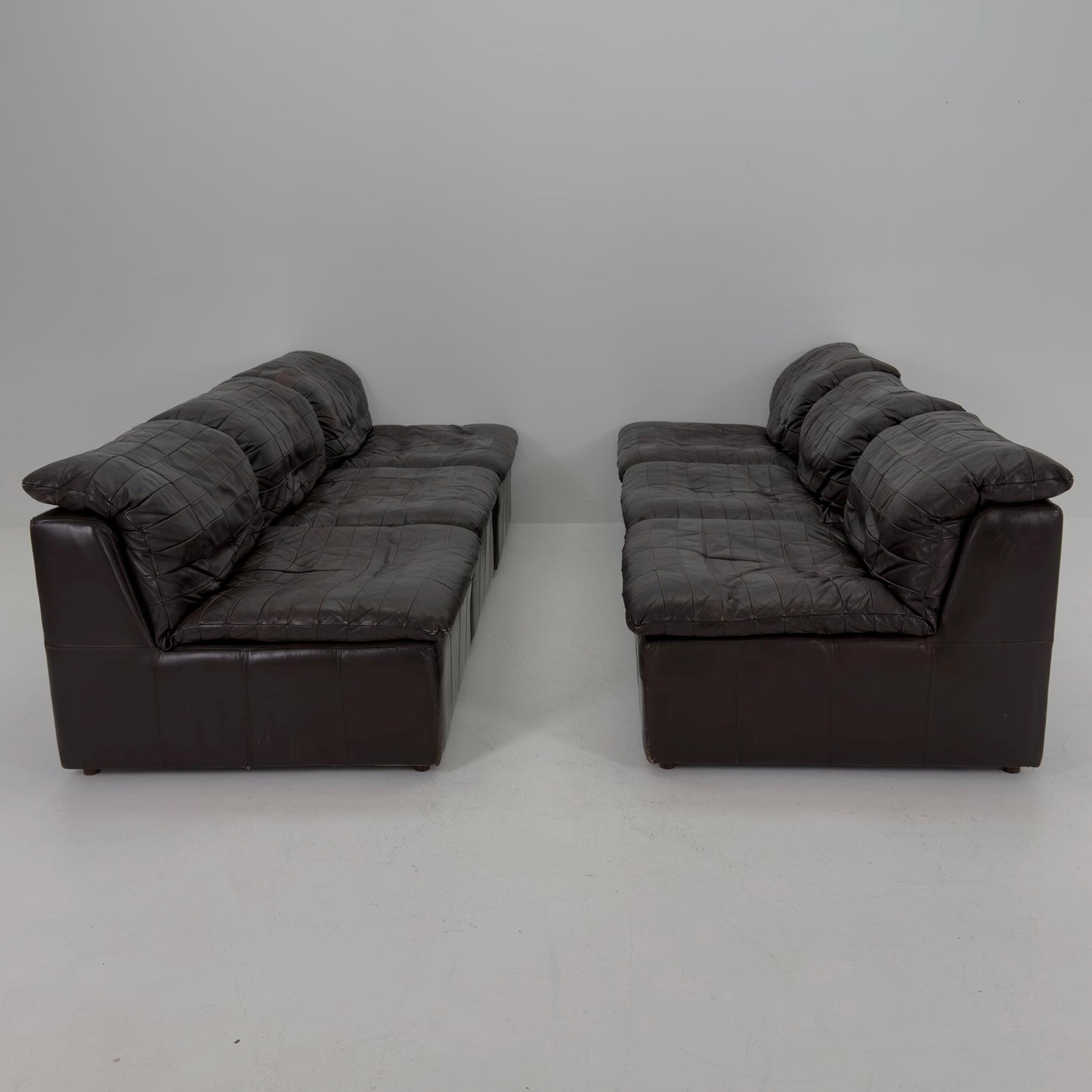 Set of 6 Mid Century DS11 Modular Patchwork chocolate brown Leather Sofa by De Sede, Switzerland, 1970s