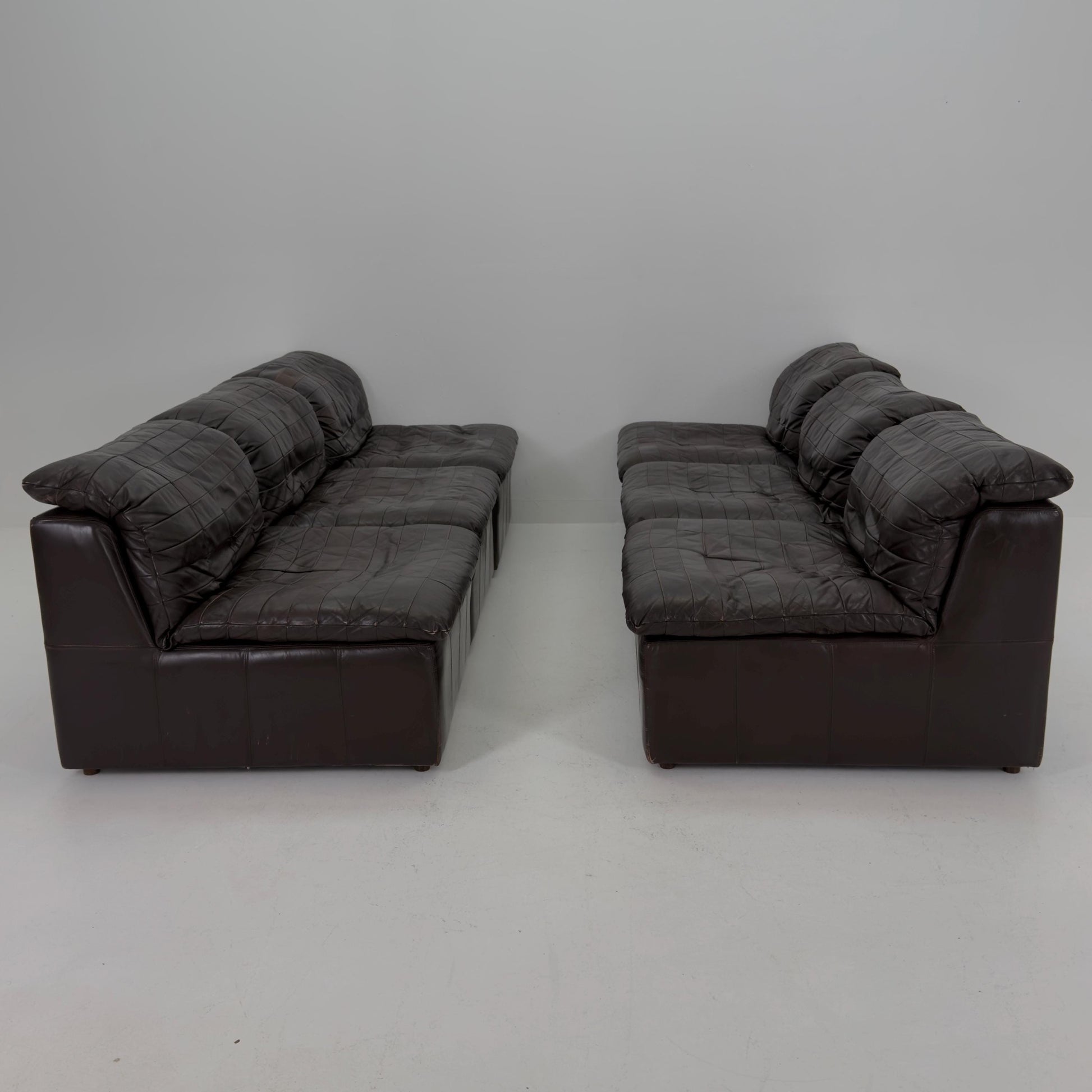 Set of 6 Mid Century DS11 Modular Patchwork chocolate brown Leather Sofa by De Sede, Switzerland, 1970s