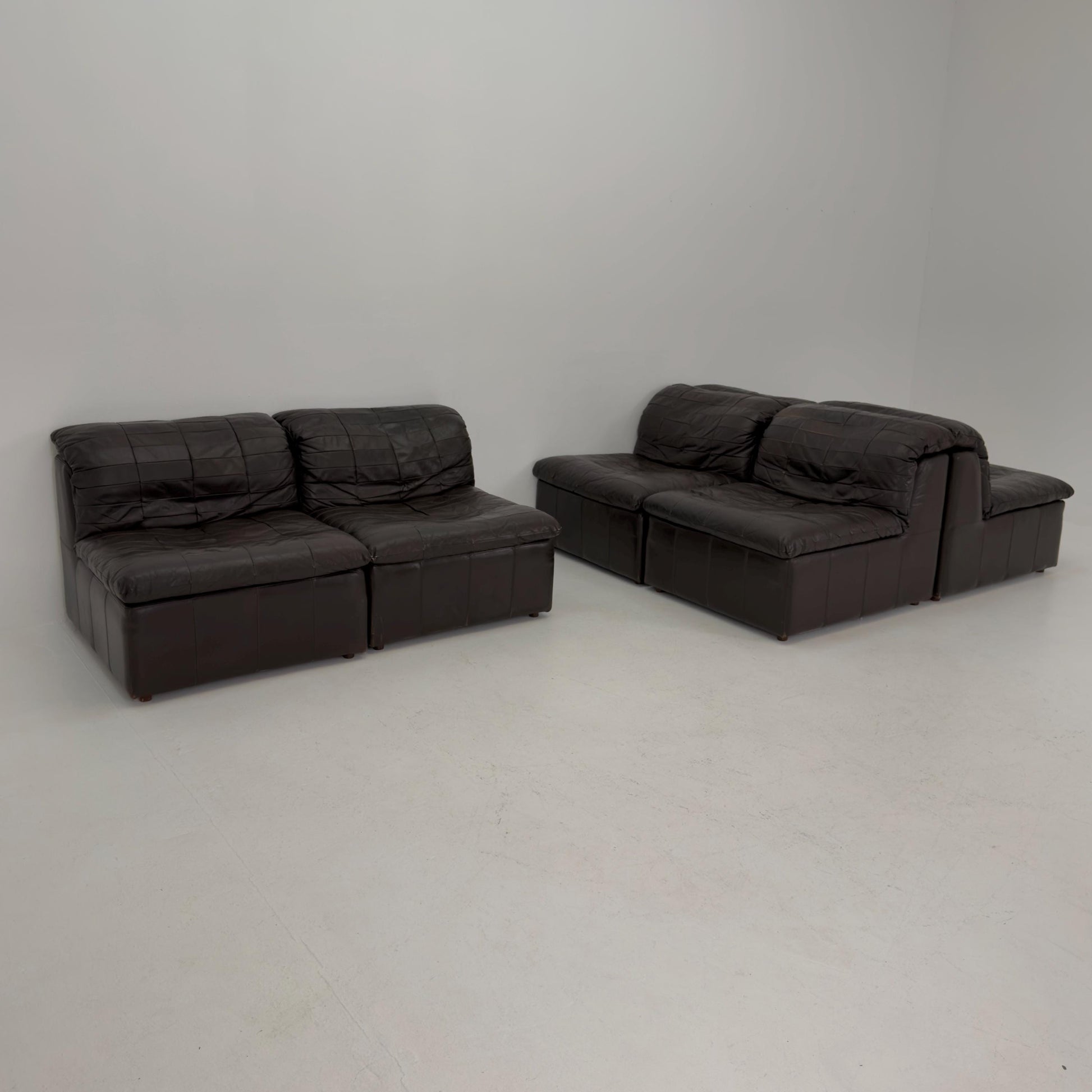 Set of 6 Mid Century DS11 Modular Patchwork chocolate brown Leather Sofa by De Sede, Switzerland, 1970s