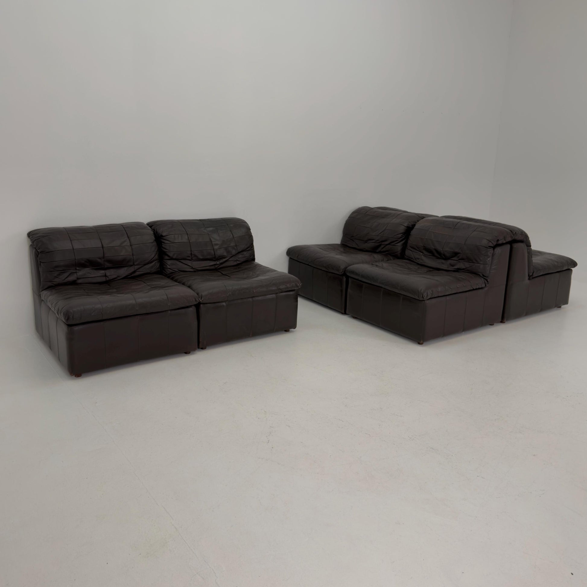 Set of 6 Mid Century DS11 Modular Patchwork chocolate brown Leather Sofa by De Sede, Switzerland, 1970s