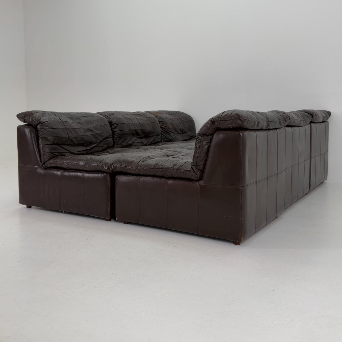 Set of 6 Mid Century DS11 Modular Patchwork chocolate brown Leather Sofa by De Sede, Switzerland, 1970s