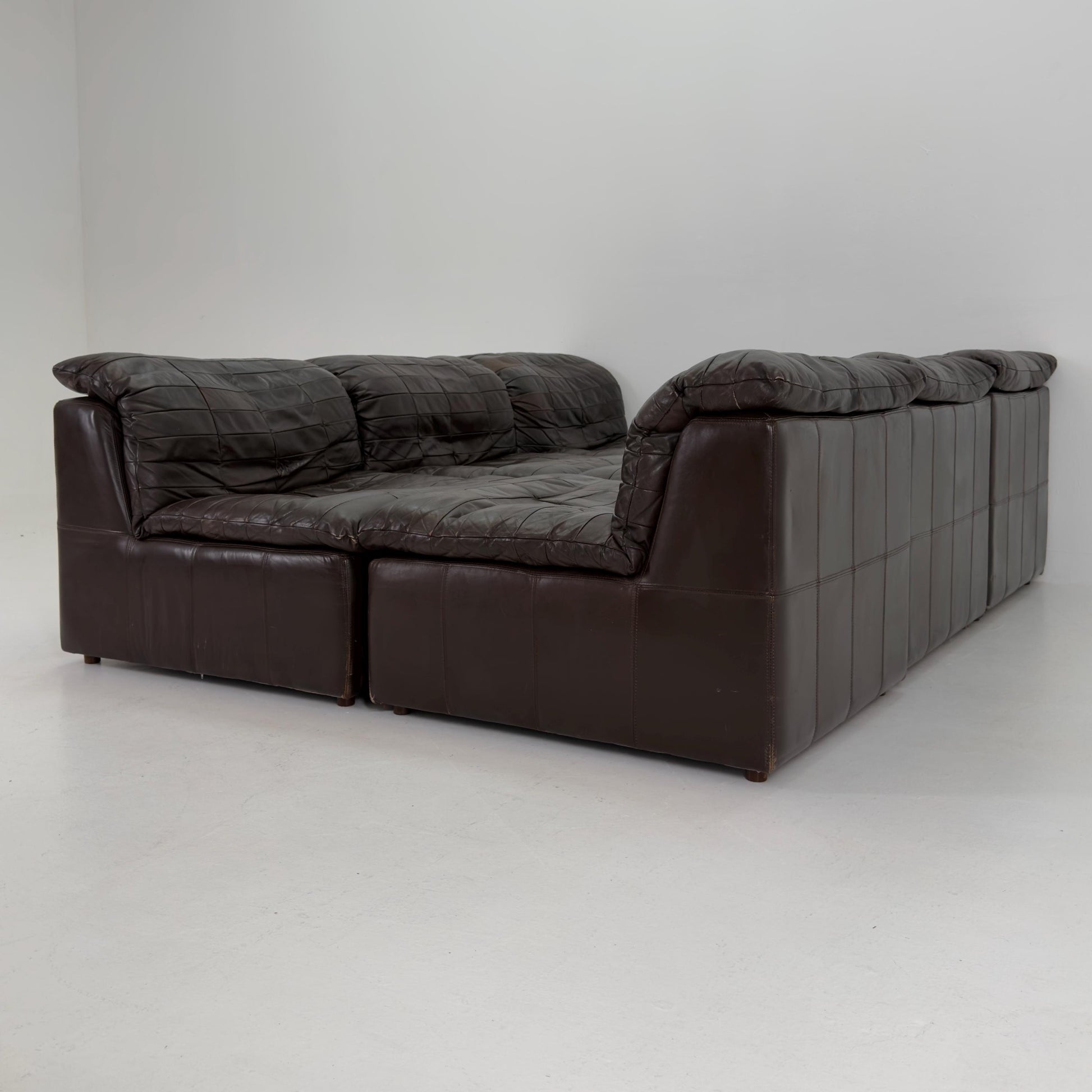 Set of 6 Mid Century DS11 Modular Patchwork chocolate brown Leather Sofa by De Sede, Switzerland, 1970s