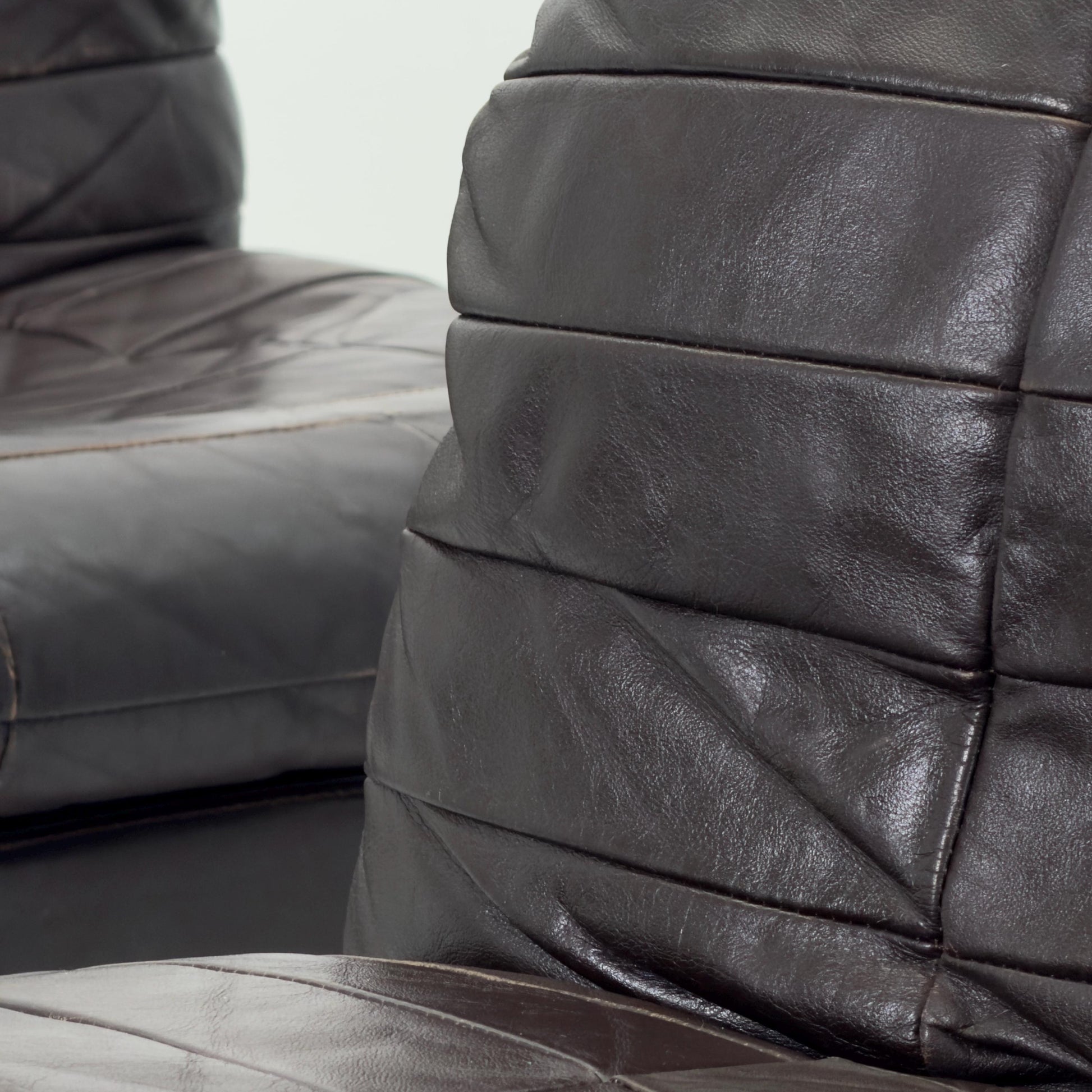 Set of 6 Mid Century DS11 Modular Patchwork chocolate brown Leather Sofa by De Sede, Switzerland, 1970s