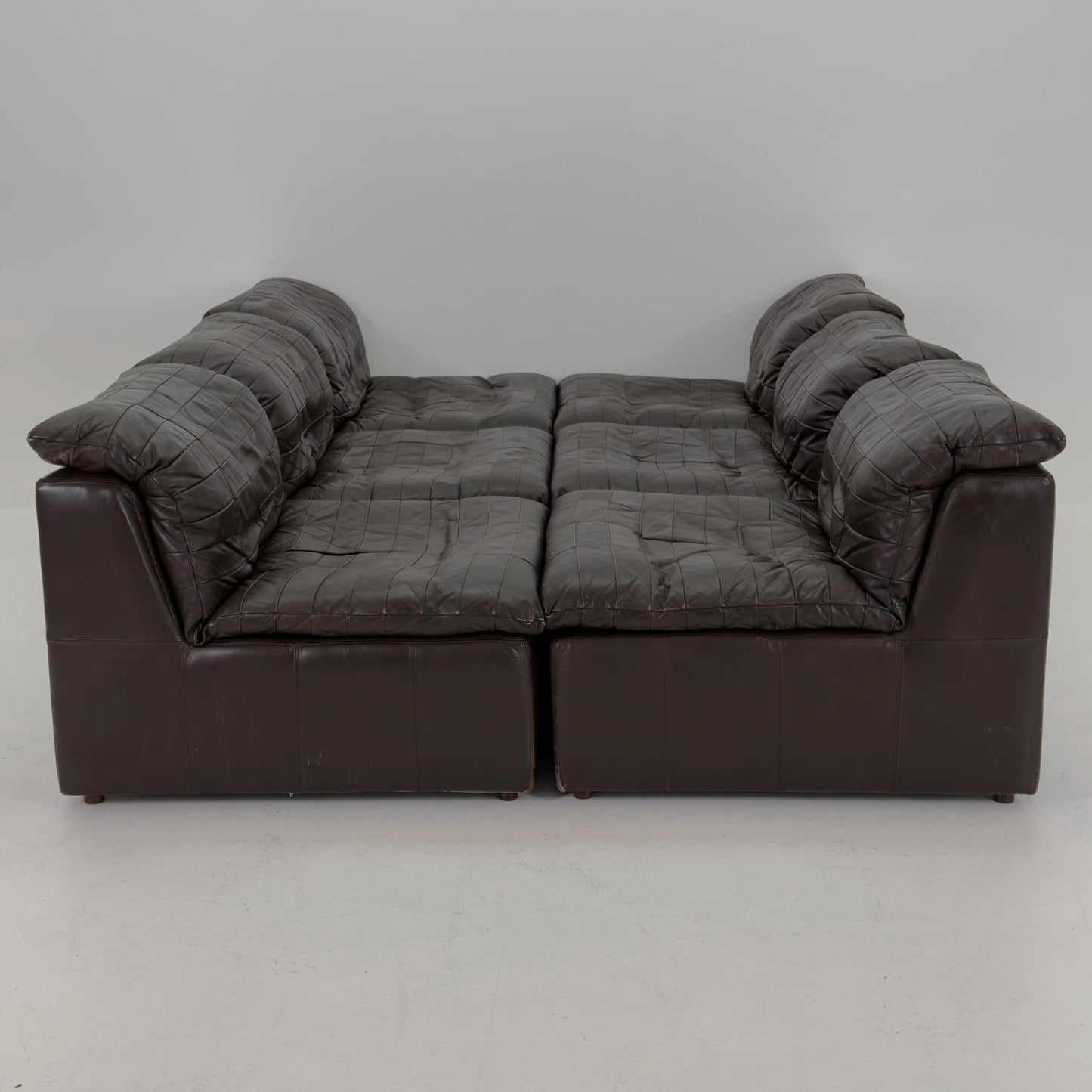 Set of 6 Mid Century DS11 Modular Patchwork chocolate brown Leather Sofa by De Sede, Switzerland, 1970s