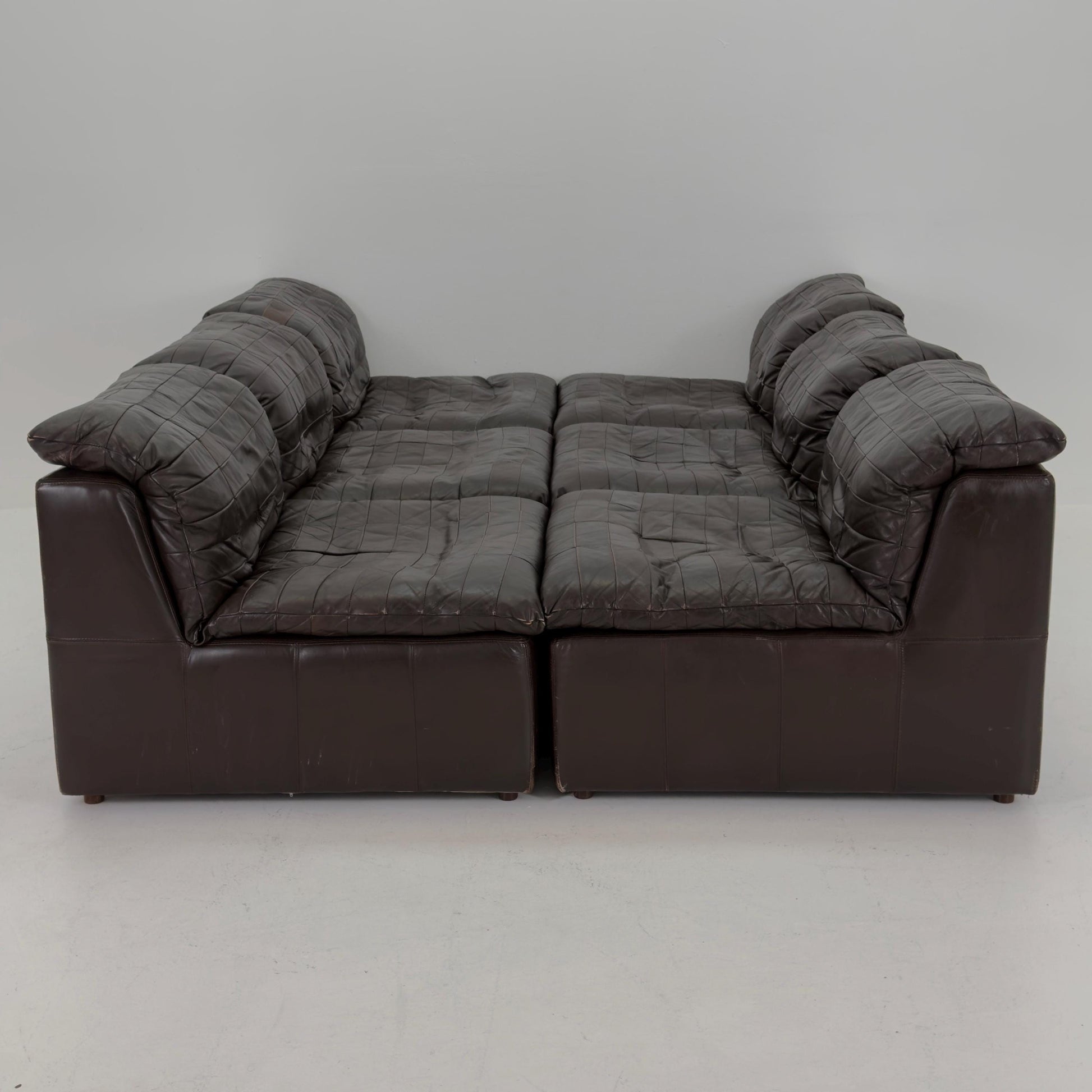 Set of 6 Mid Century DS11 Modular Patchwork chocolate brown Leather Sofa by De Sede, Switzerland, 1970s