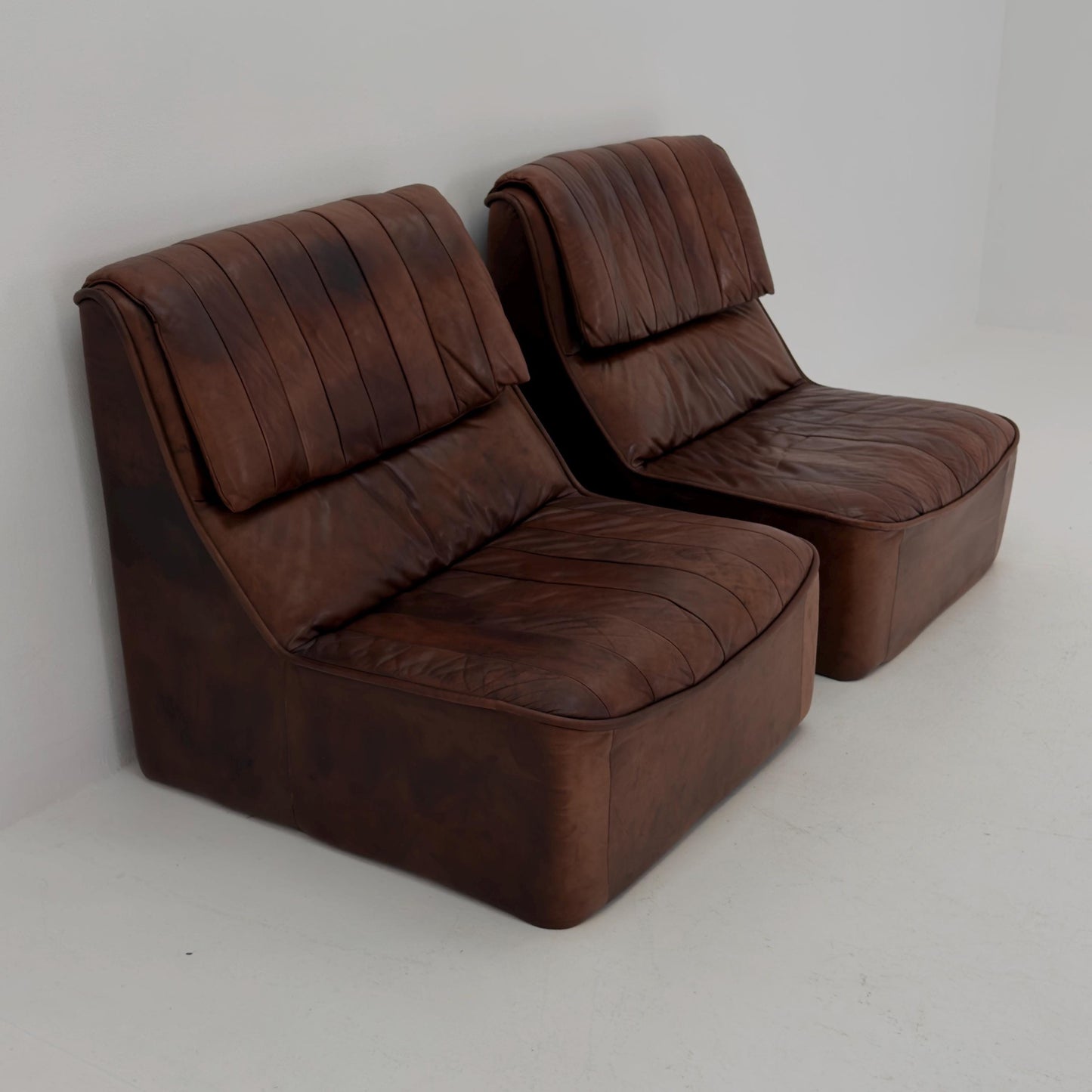 1 of 2 Mid Century brown Leather Lounge Chairs, Germany 1970s