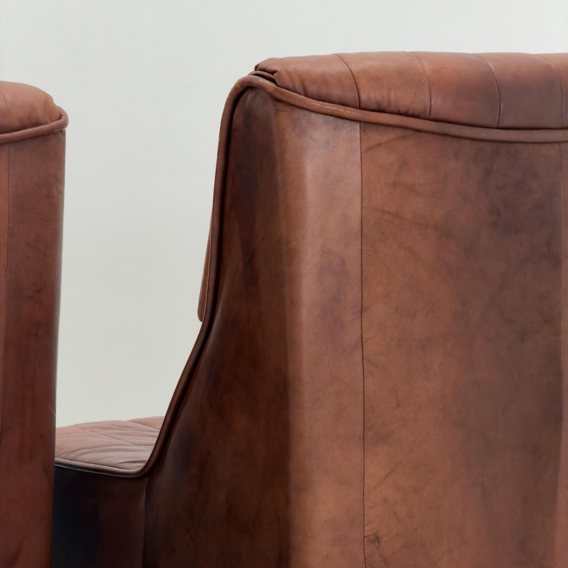 1 of 2 Mid Century brown Leather Lounge Chairs, Germany 1970s