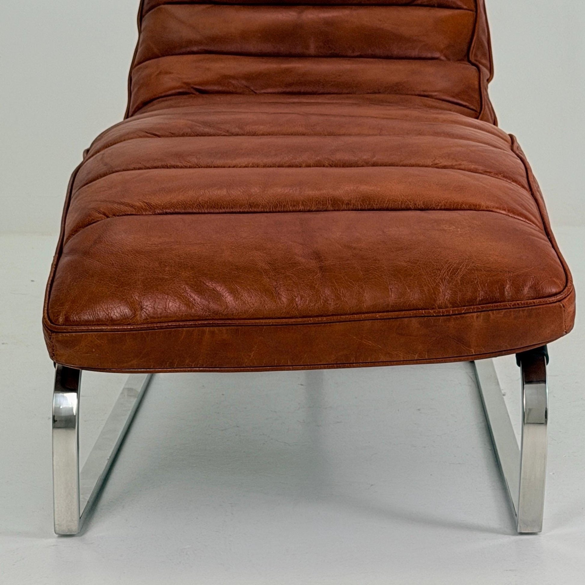 Mid Century Bauhaus style Lounge chair brown leather and chrome, 1980s Italy