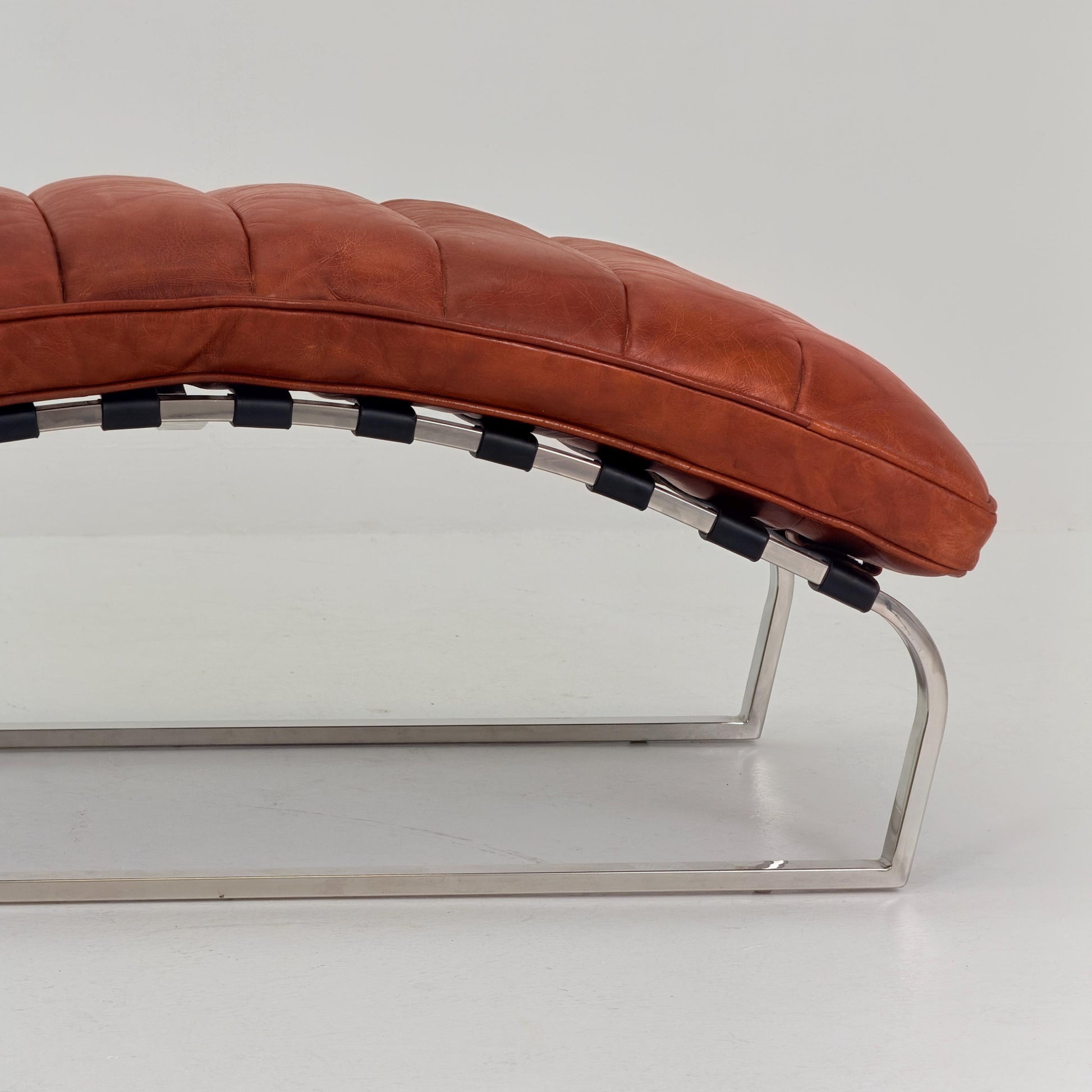 Mid Century Bauhaus style Lounge chair brown leather and chrome, 1980s Italy