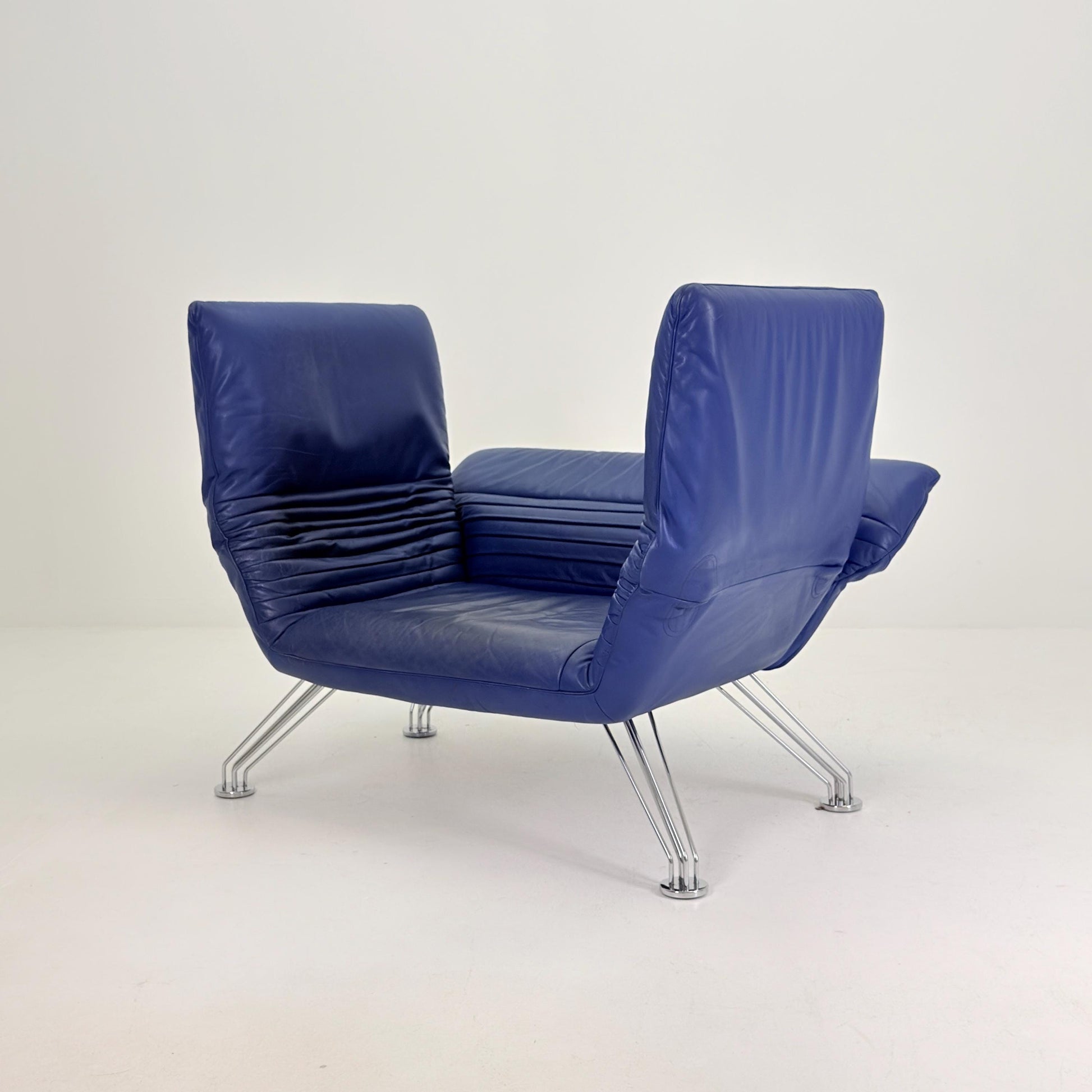 Mid Century De Sede DS-142 Blue Leather Lounge Chair Chaise Longue by Wilfried Totzek, Switzerland 1980s