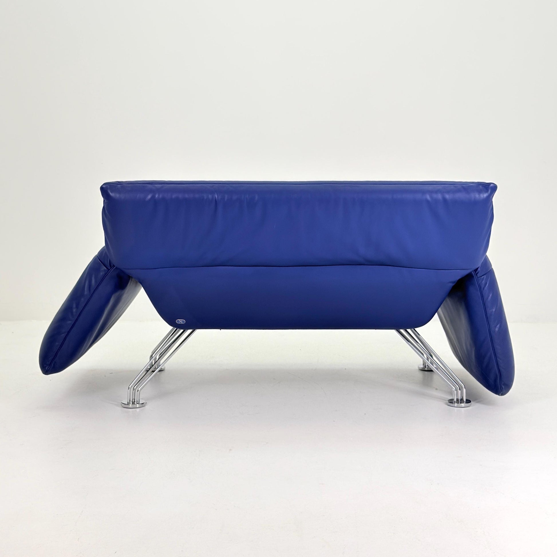 Mid Century De Sede DS-142 Blue Leather Lounge Chair Chaise Longue by Wilfried Totzek, Switzerland 1980s