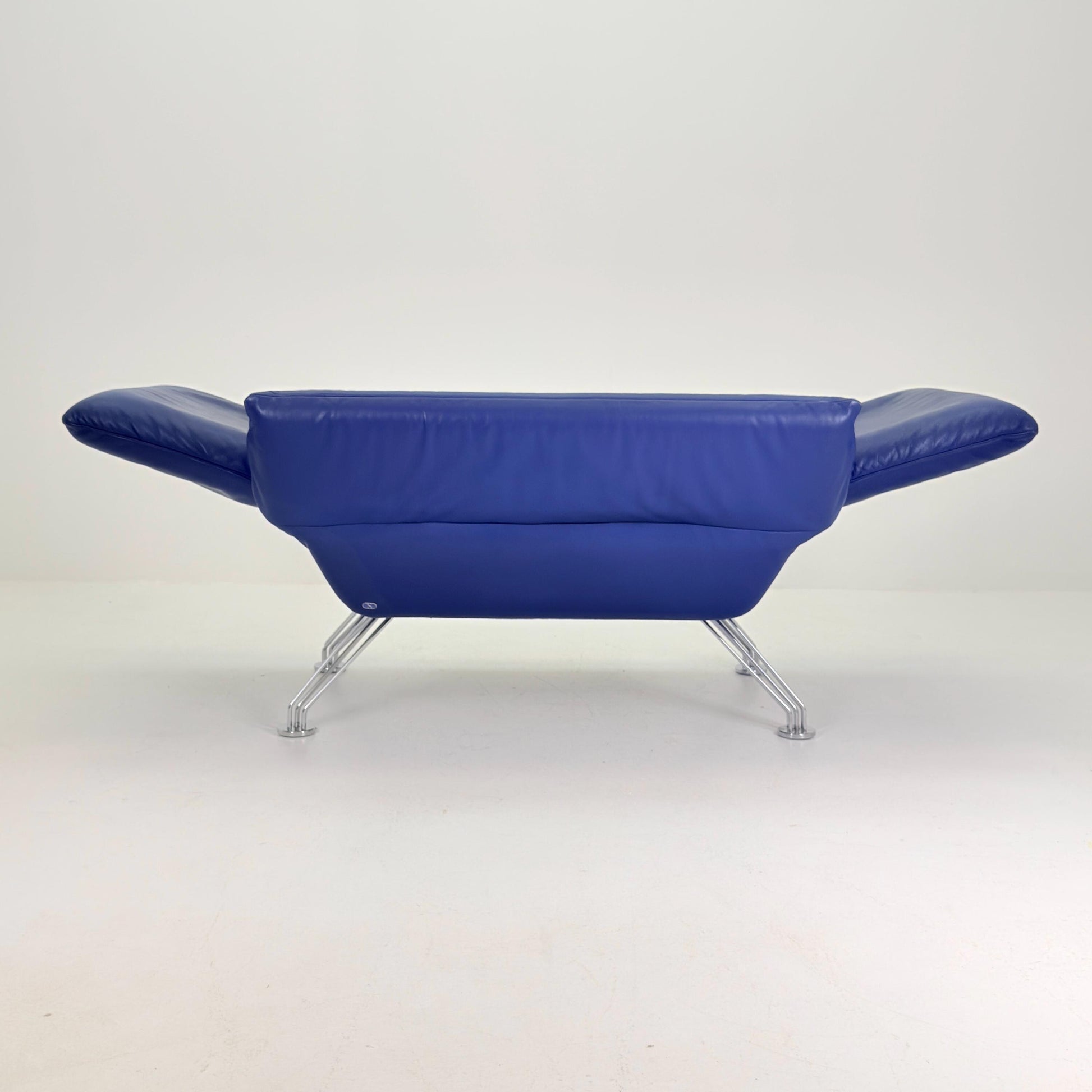 Mid Century De Sede DS-142 Blue Leather Lounge Chair Chaise Longue by Wilfried Totzek, Switzerland 1980s