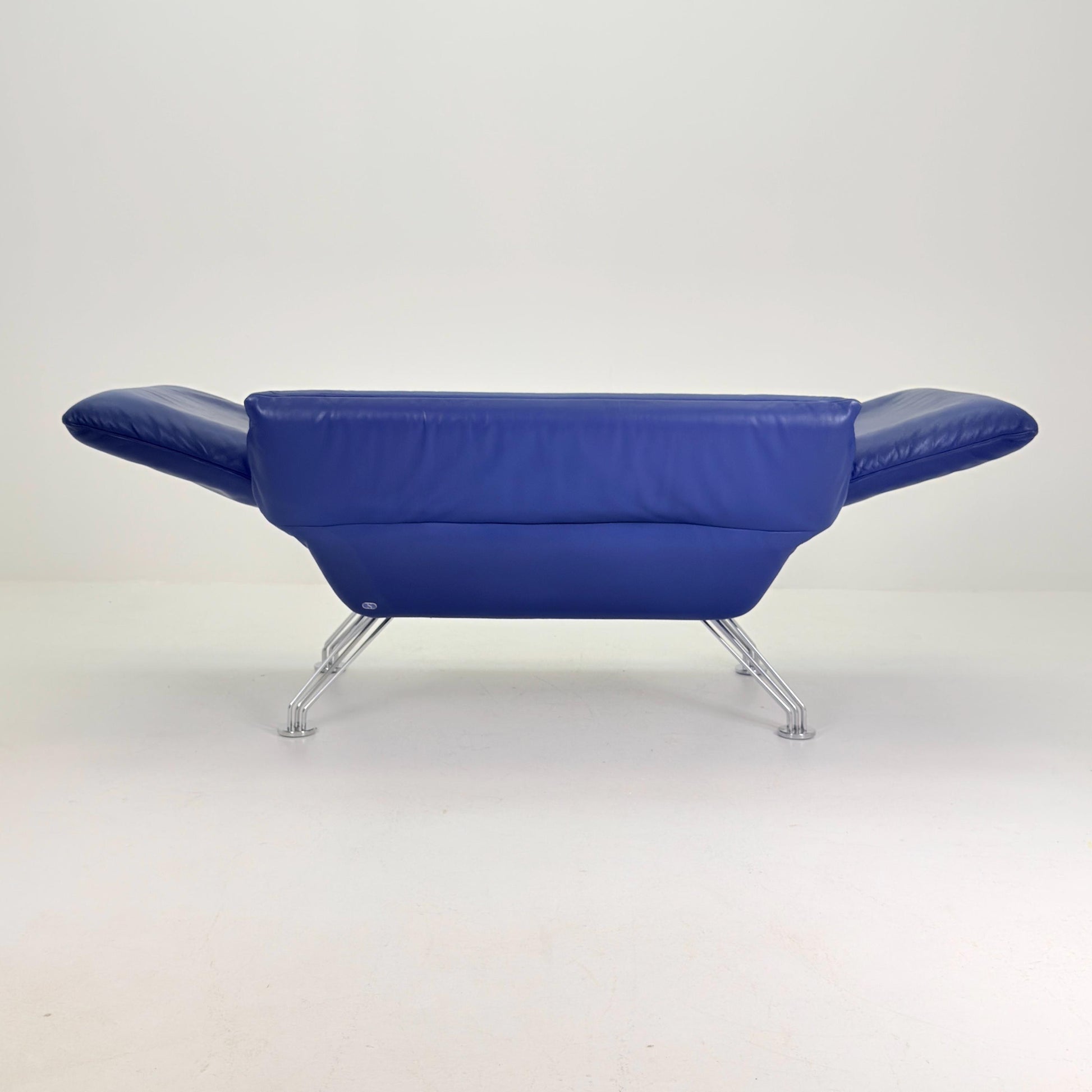 Mid Century De Sede DS-142 Blue Leather Lounge Chair Chaise Longue by Wilfried Totzek, Switzerland 1980s