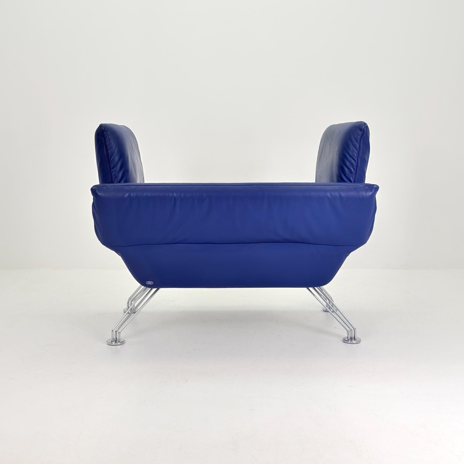 Mid Century De Sede DS-142 Blue Leather Lounge Chair Chaise Longue by Wilfried Totzek, Switzerland 1980s