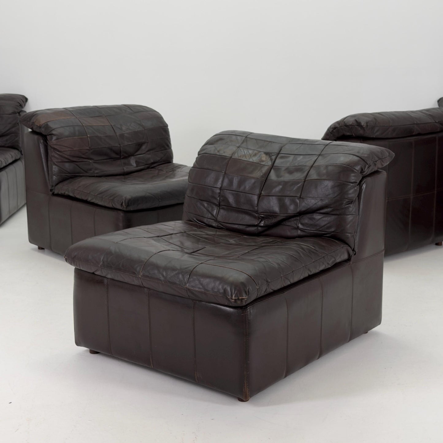 Set of 6 Mid Century DS11 Modular Patchwork chocolate brown Leather Sofa by De Sede, Switzerland, 1970s