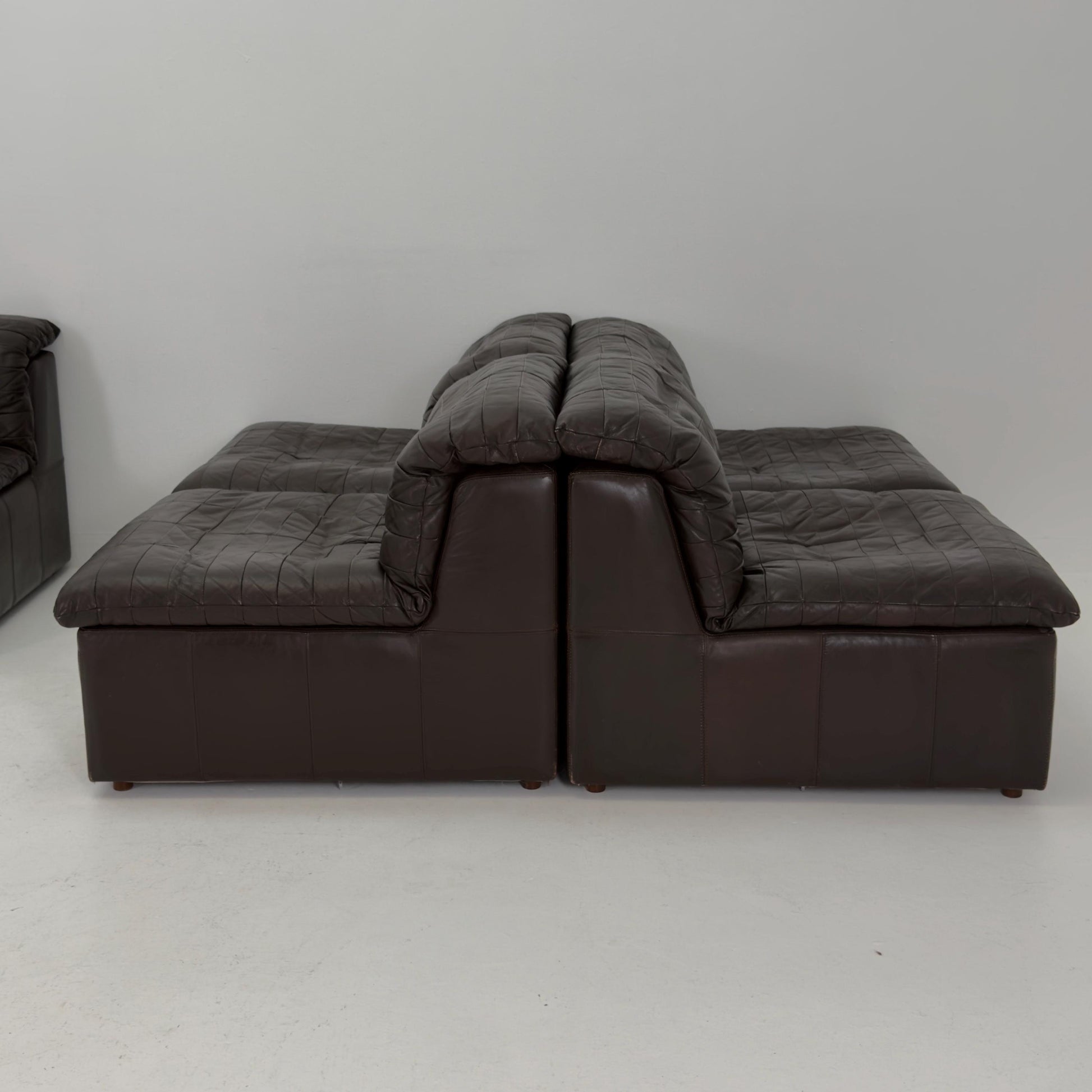 Set of 6 Mid Century DS11 Modular Patchwork chocolate brown Leather Sofa by De Sede, Switzerland, 1970s