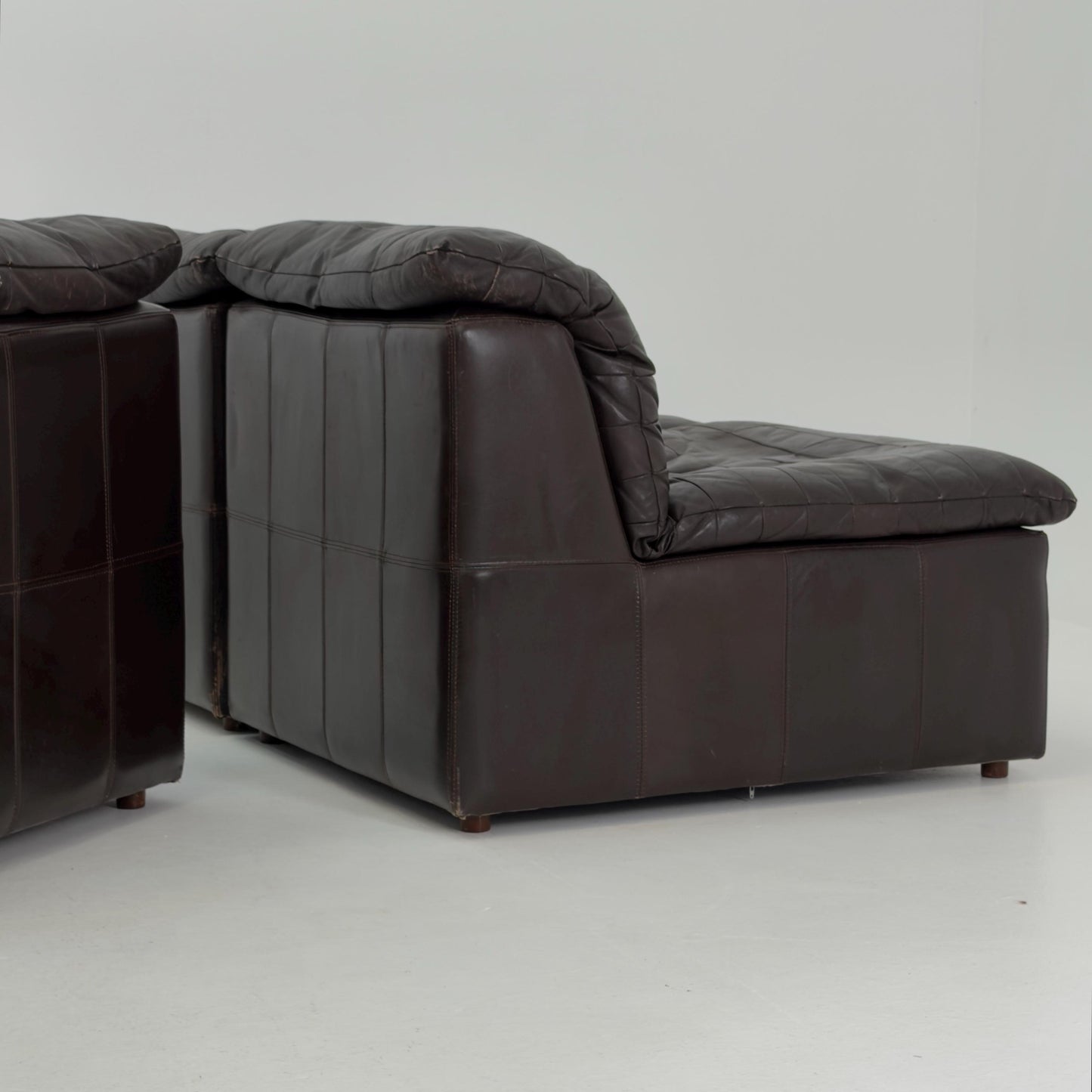 Set of 6 Mid Century DS11 Modular Patchwork chocolate brown Leather Sofa by De Sede, Switzerland, 1970s