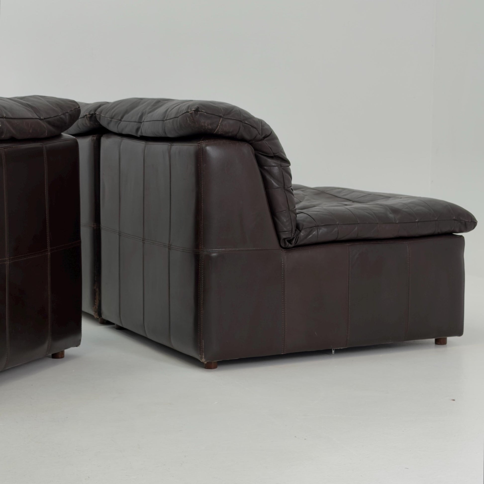 Set of 6 Mid Century DS11 Modular Patchwork chocolate brown Leather Sofa by De Sede, Switzerland, 1970s