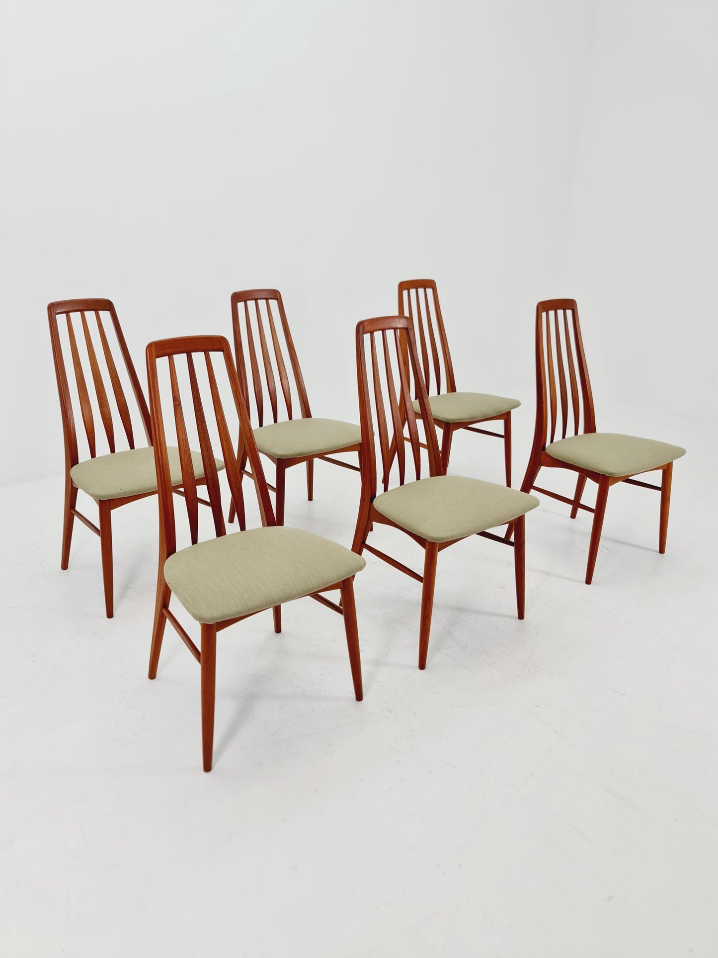 Midcentury teak Dining Eva chairs by Niels Koefoed for Koefoeds Hornslet 1960s, set of 6