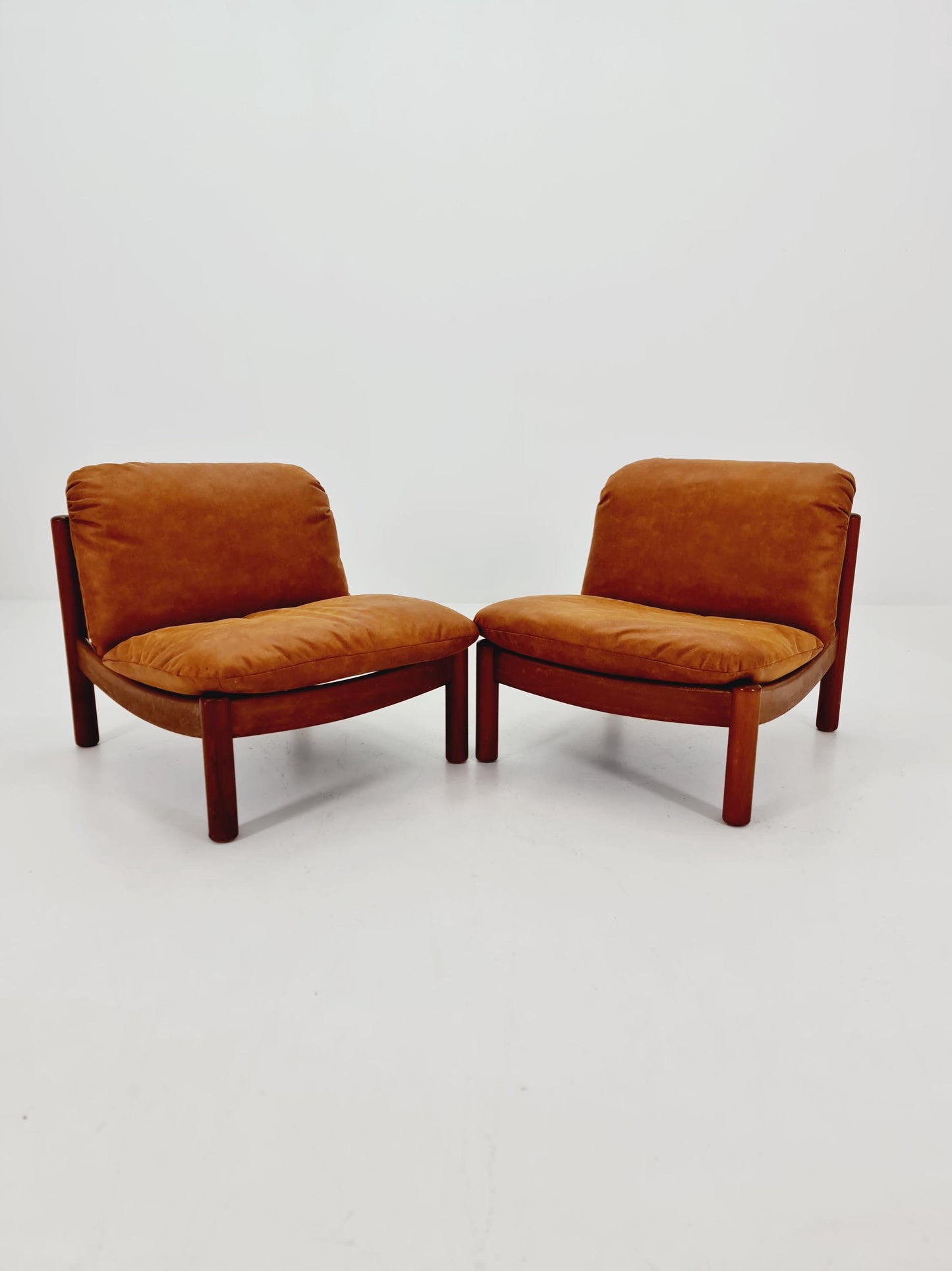 mid century lounge chairs in leather and wood By Carl Straub Germany , 1960s Set of 4
